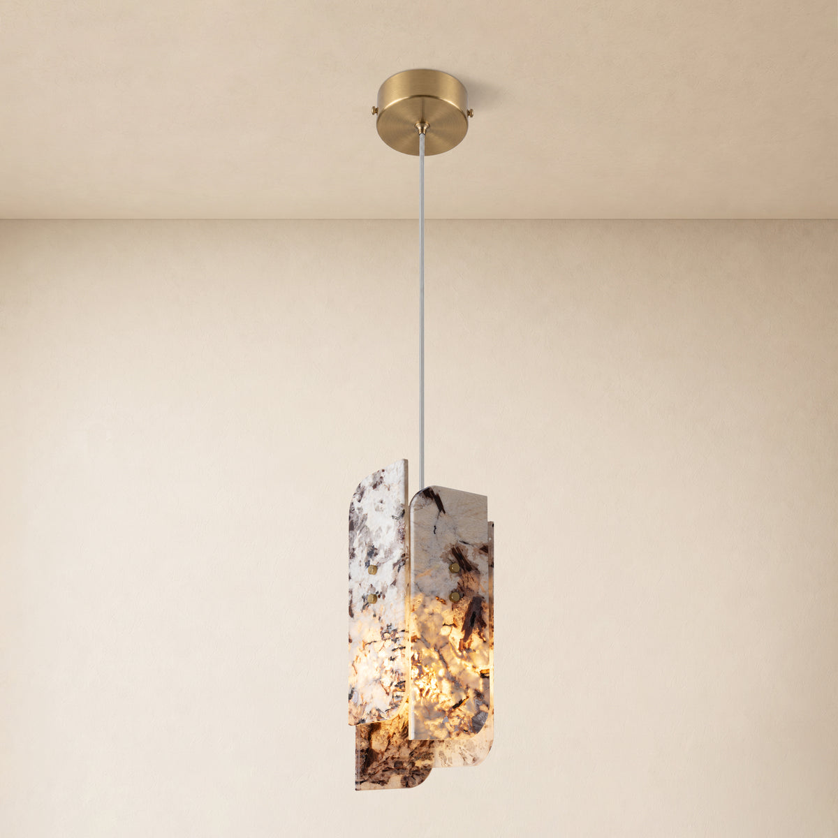 Pietra Snowland Marble Curved Pendant 5.9"D