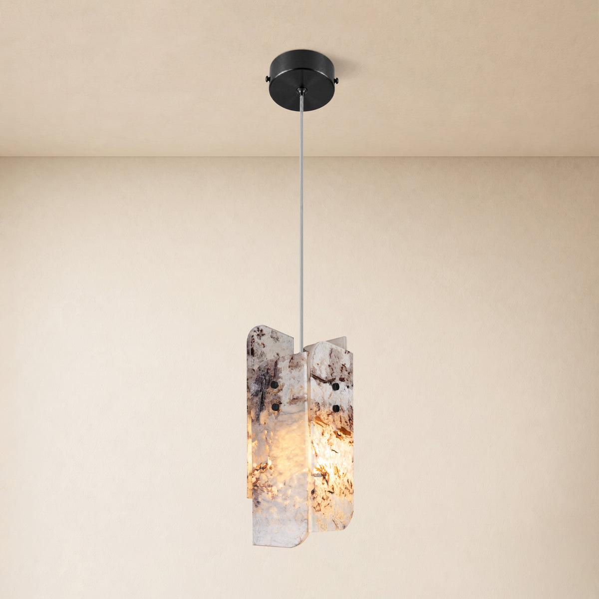 Pietra Snowland Marble Curved Pendant 5.9"D