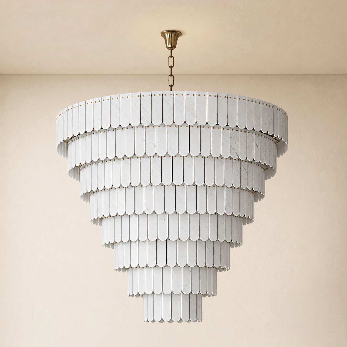 Pietra Porcelain White Marble Tiered Chandelier 79.8"D