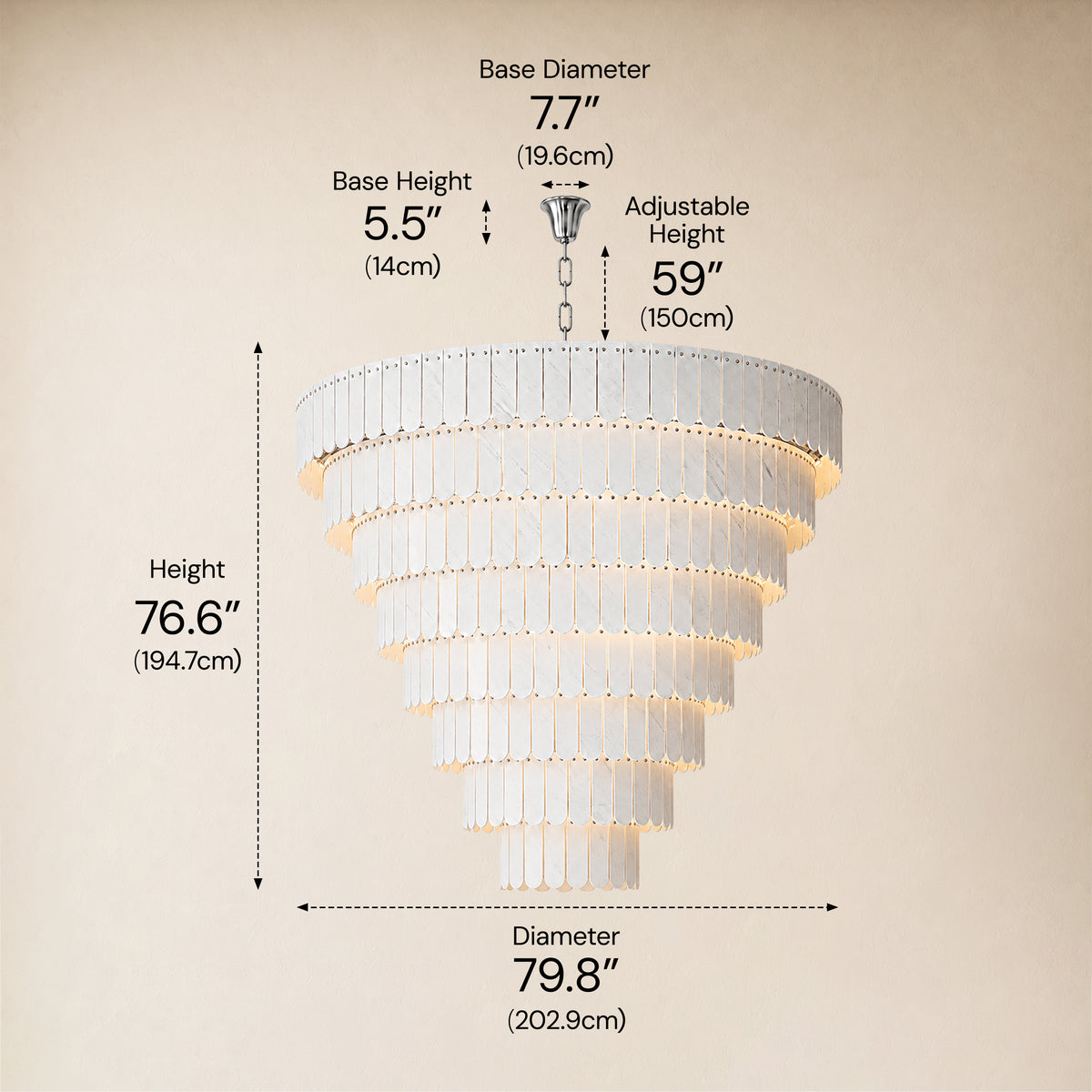 Pietra Porcelain White Marble Tiered Chandelier 79.8"D