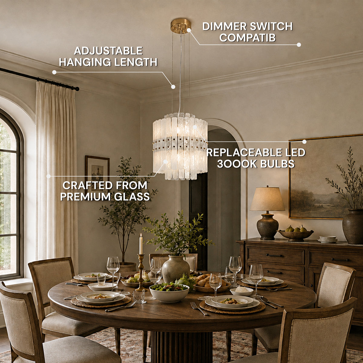 Pietra Arctic White Marble Tiered Chandelier 15.7"D
