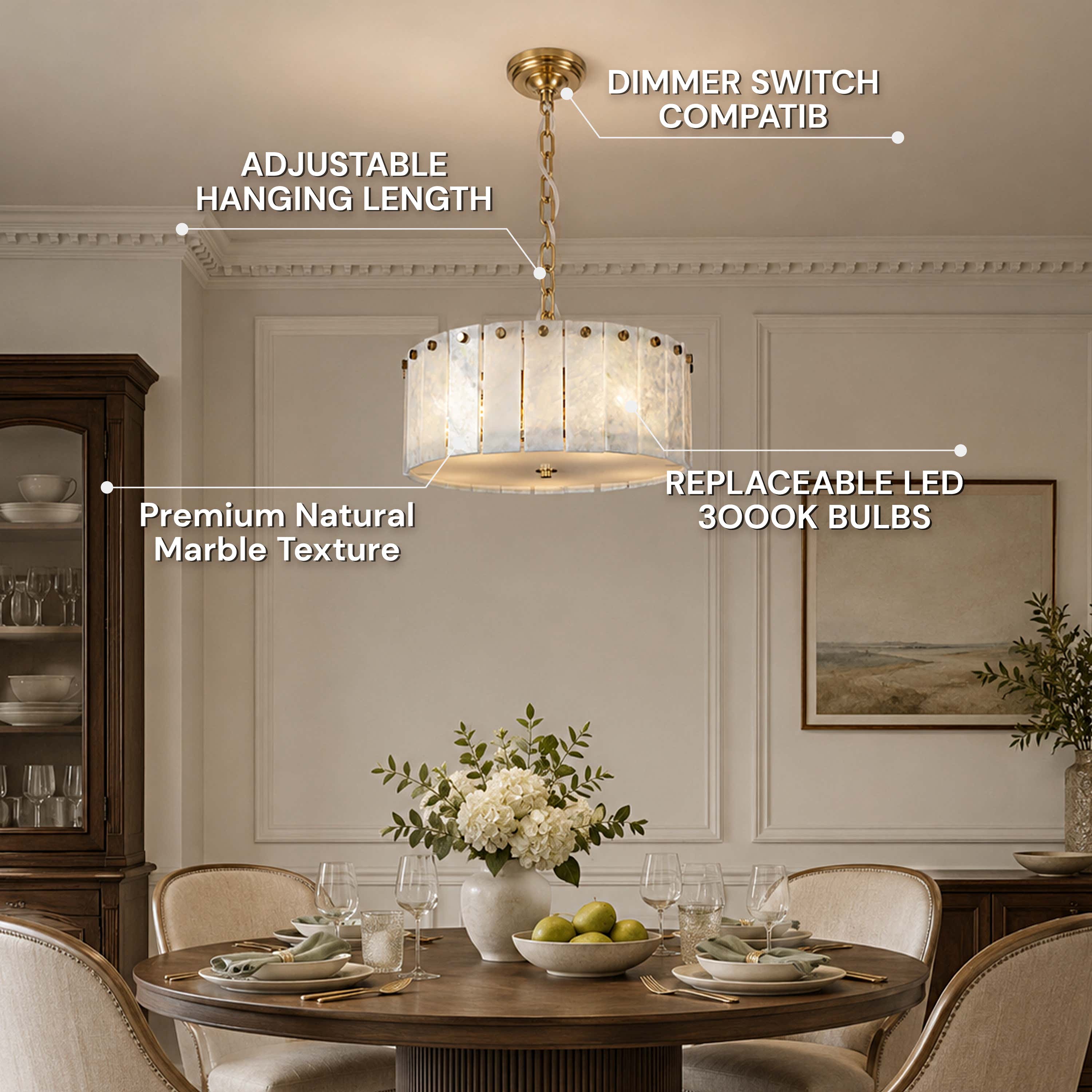 Pietra Quartzite Drum Chandelier 15.7"D