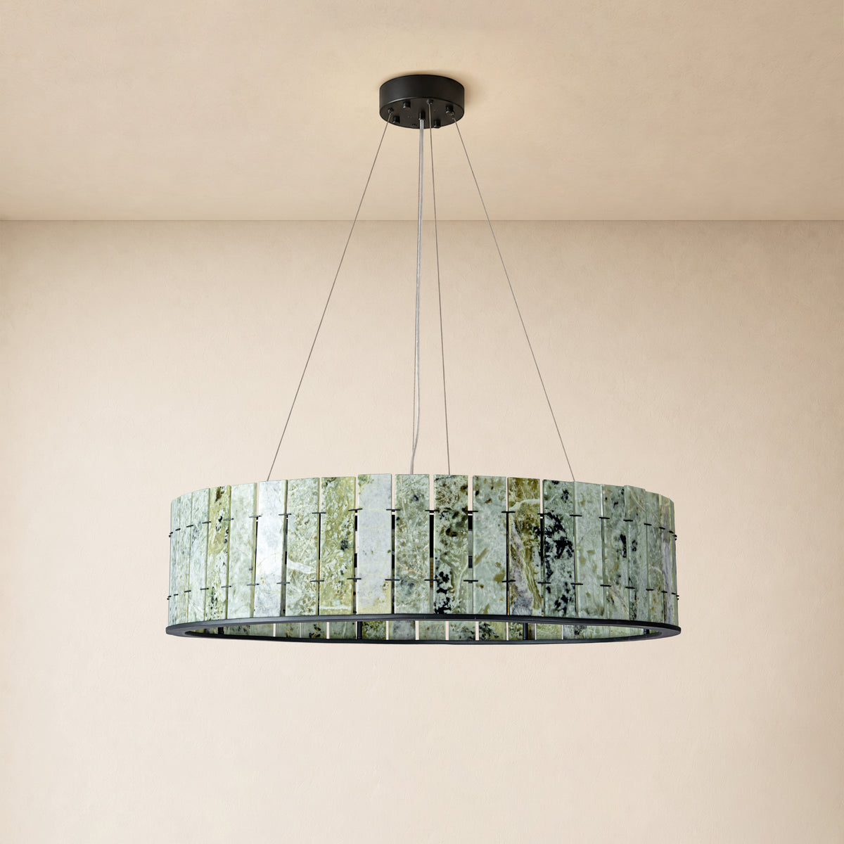 Pietra Emerald Green Marble Drum Chandelier 23.6" 31.4"D