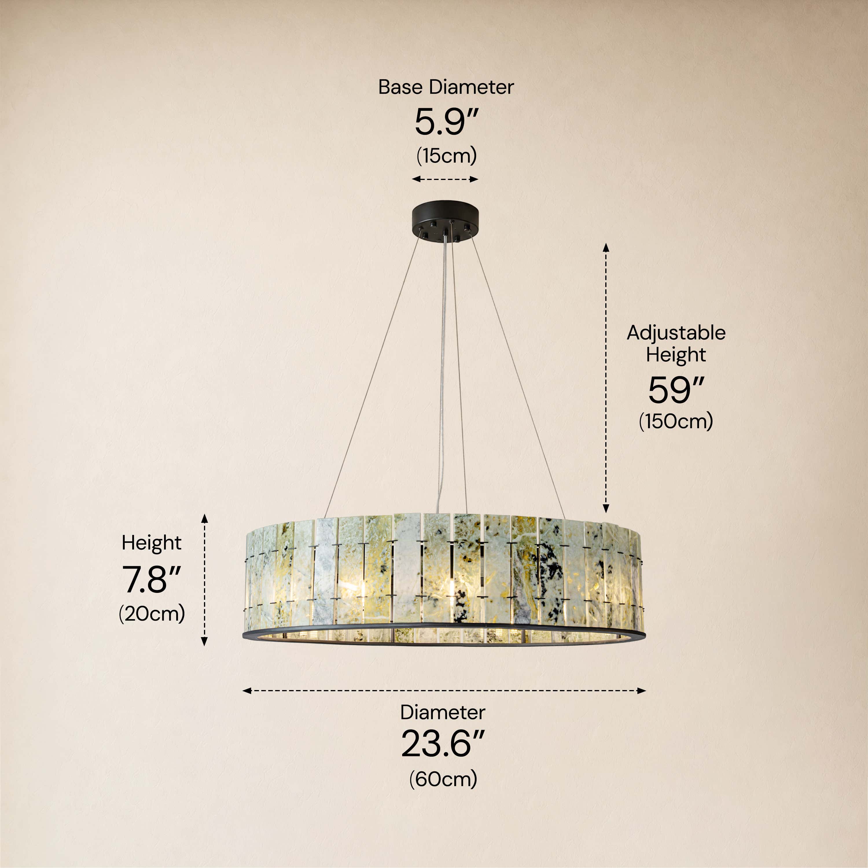 Pietra Verde Stone Drum Chandelier 23.6" 31.4"D