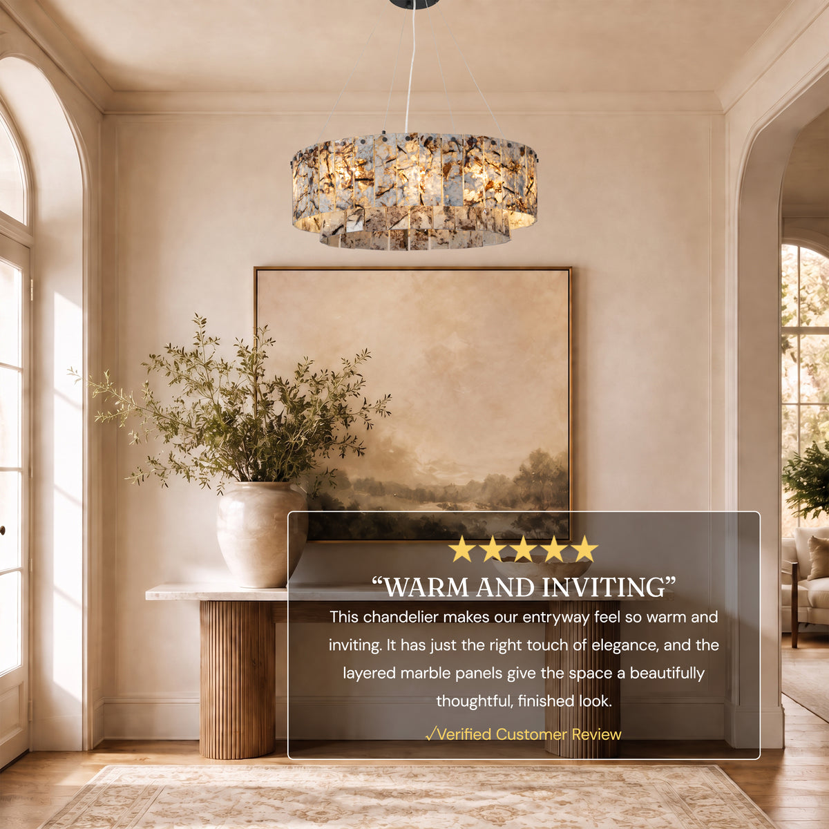 Pietra Snowland Marble Drum Chandelier 23.6"D