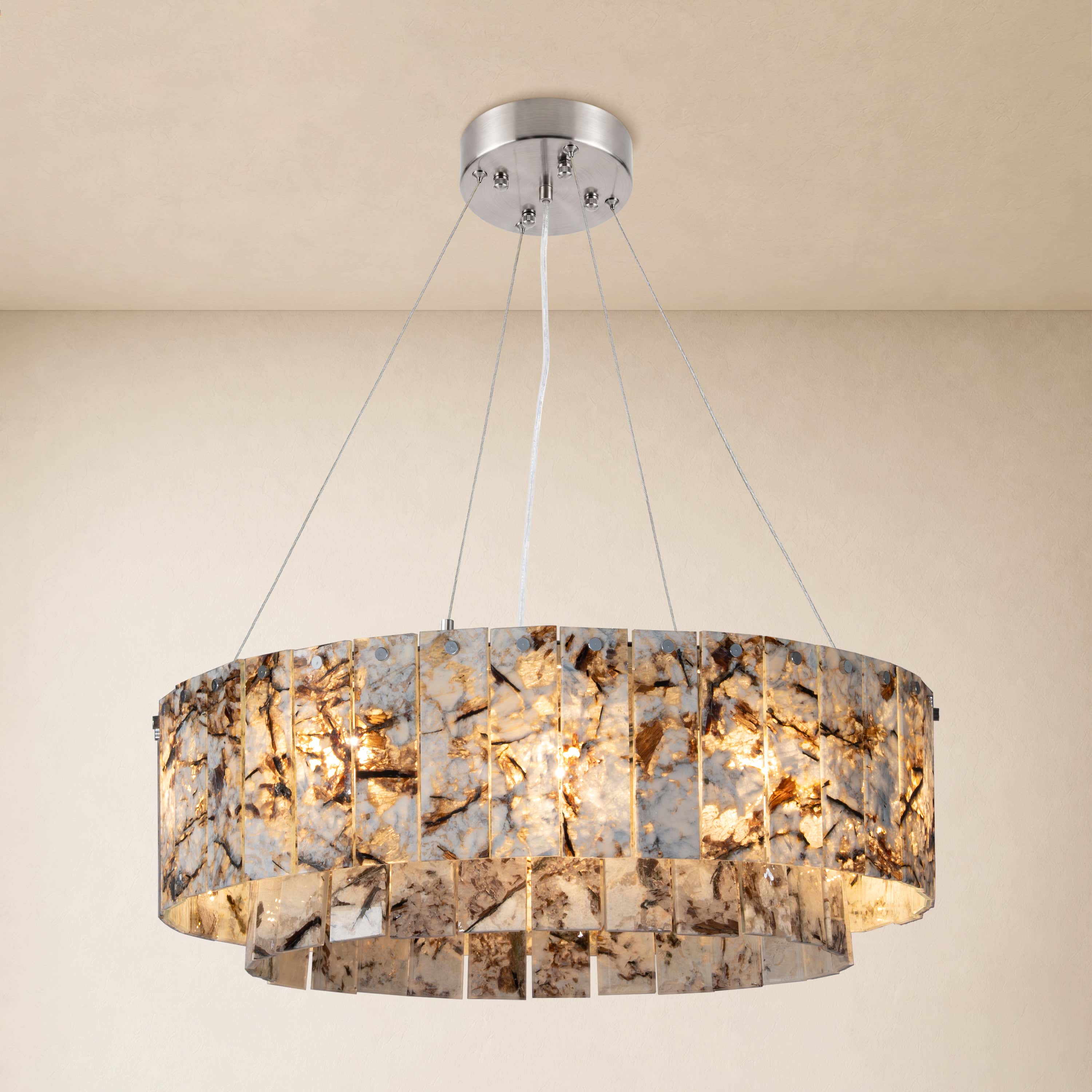Pietra Quartzite Drum Chandelier 23.6"D