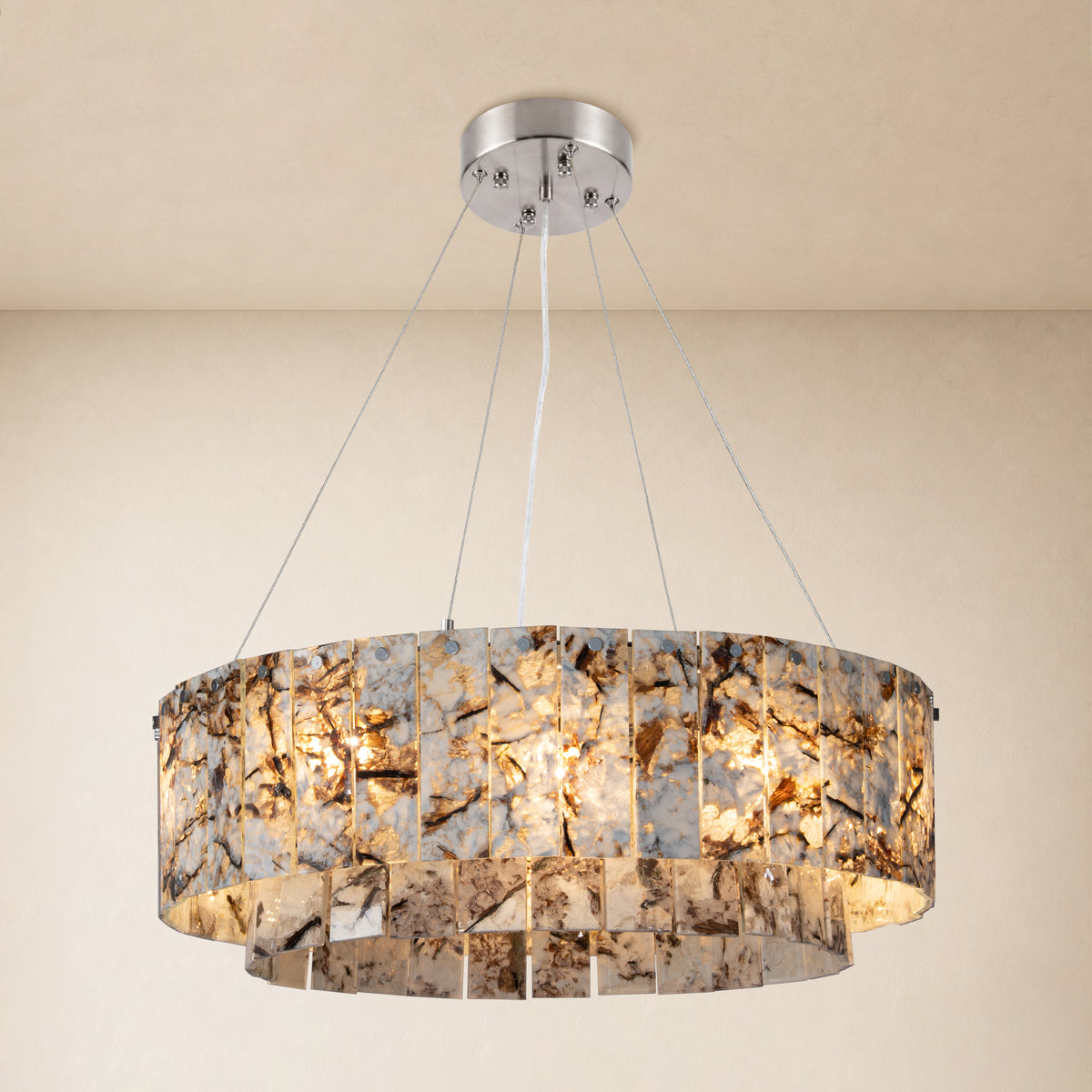Pietra Snowland Marble Drum Chandelier 23.6"D