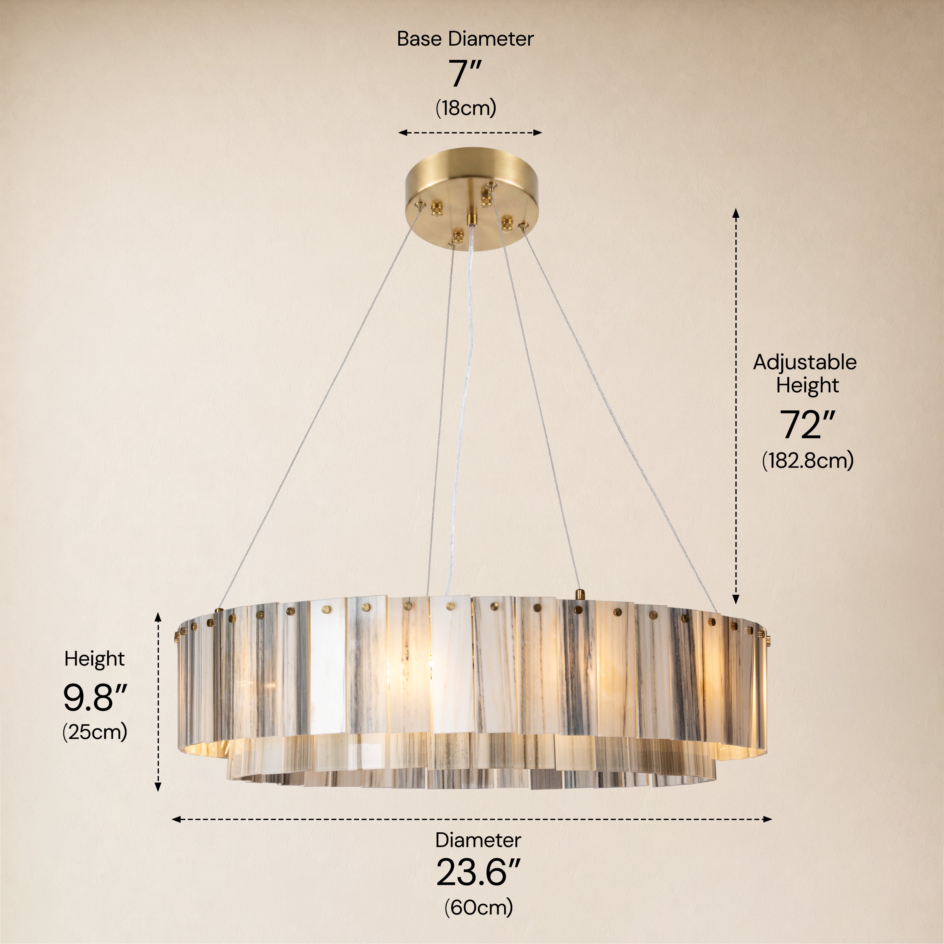 Pietra Striped Marble Round Drum Chandelier 23.6"D