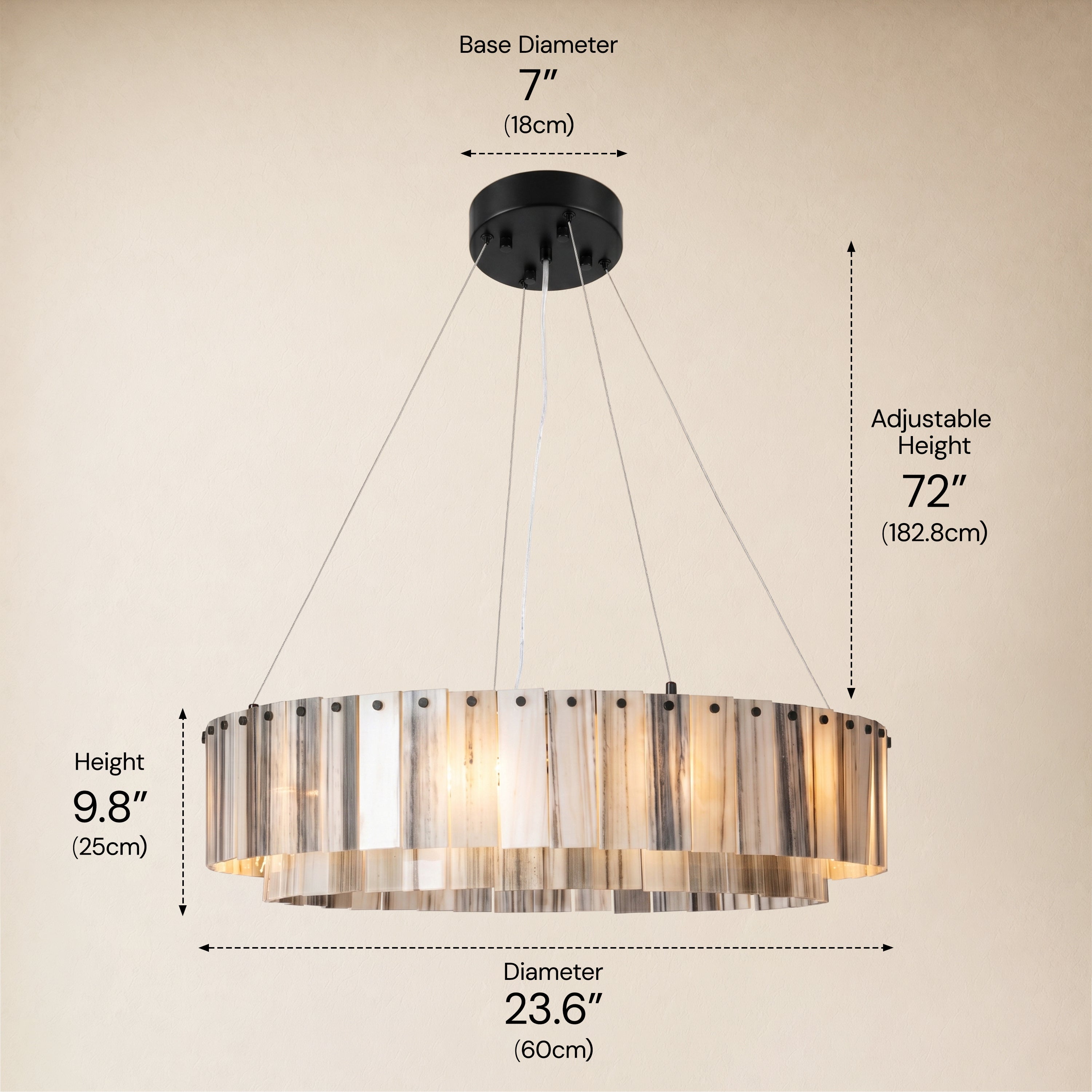 Pietra Striped Marble Round Drum Chandelier 23.6"D