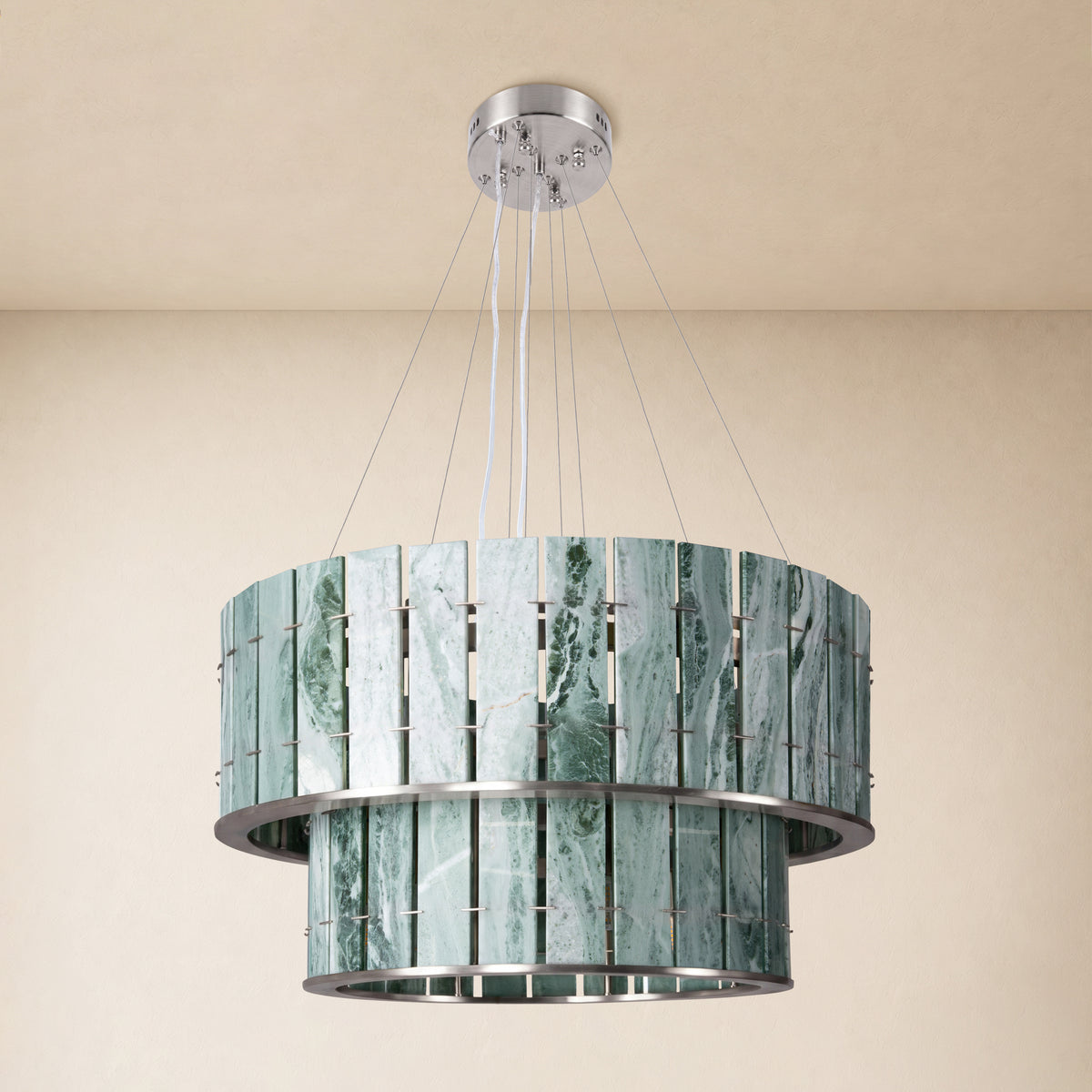 Pietra Victoria Green Marble Two-Tier Round Chandelier 25.5"D