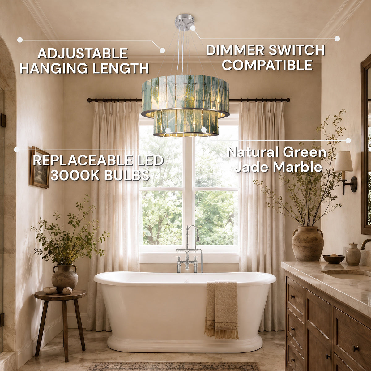 Pietra Victoria Green Marble Two-Tier Round Chandelier 25.5"D
