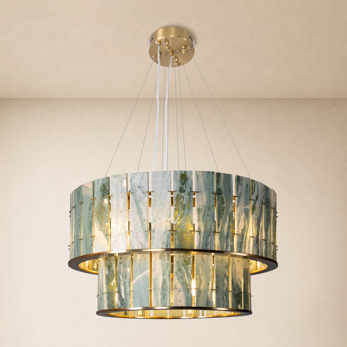 Pietra Victoria Green Marble Two-Tier Round Chandelier 25.5"D