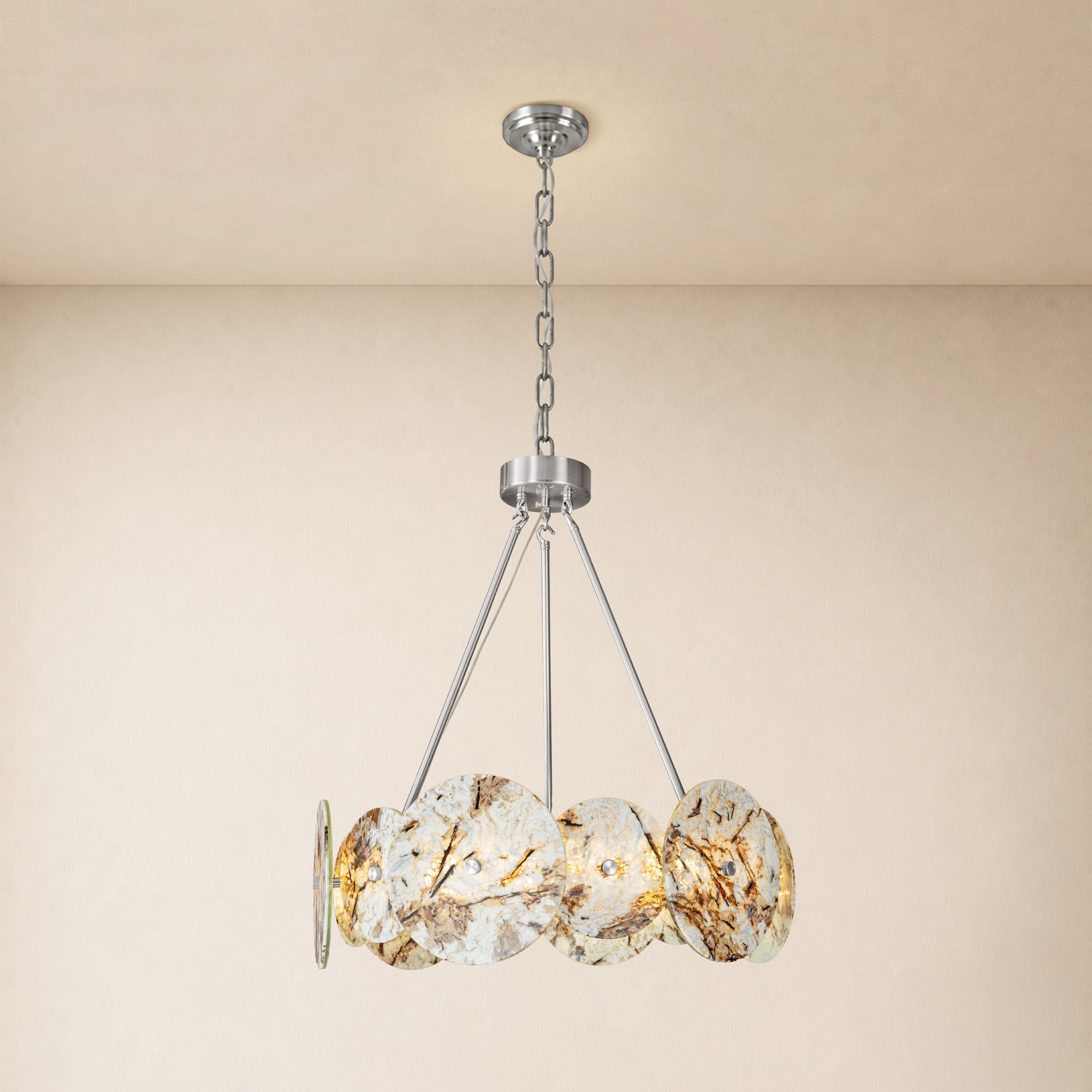 Pietra Snowflake Marble Round Disc Chandelier 31.4"D