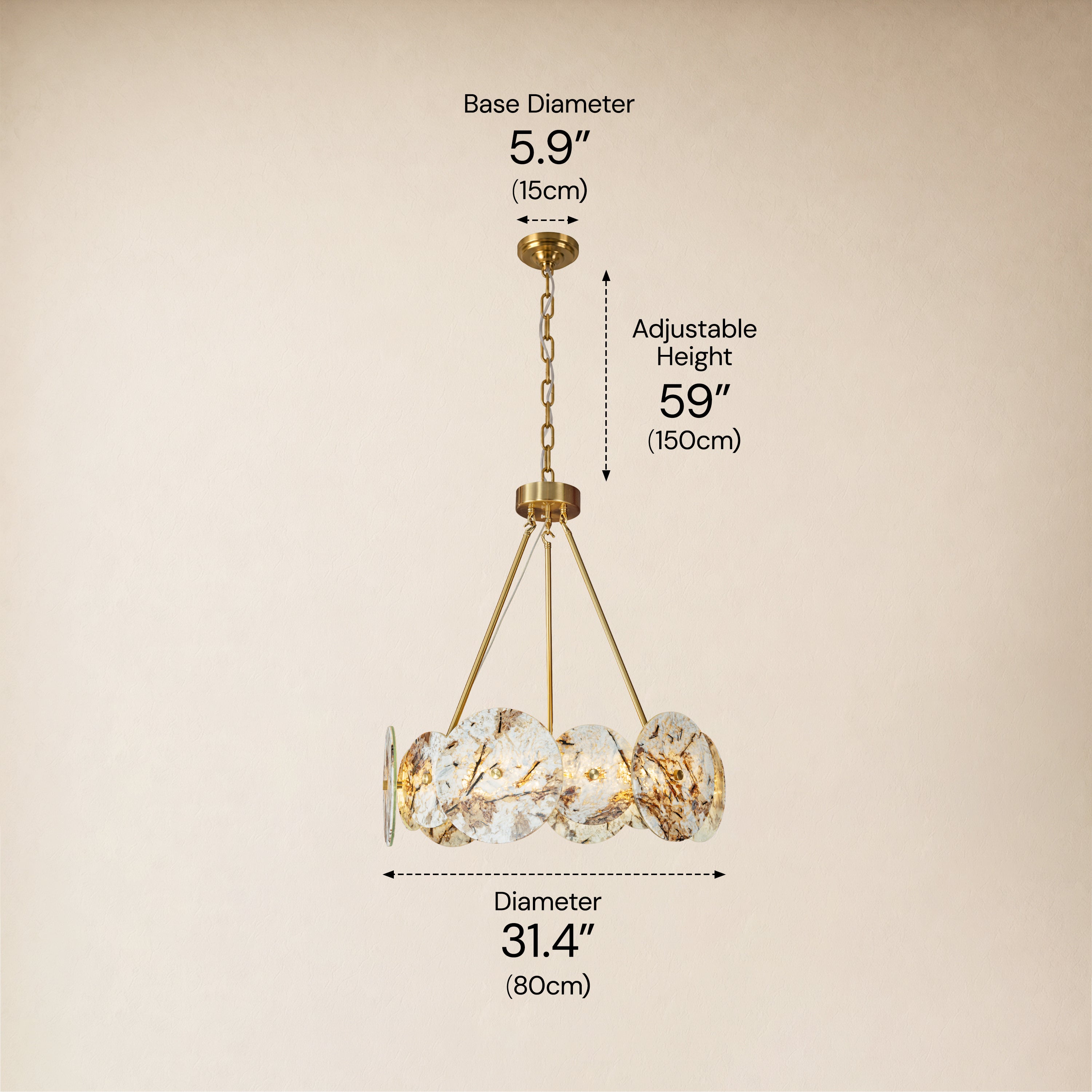 Pietra Snowflake Marble Round Disc Chandelier 31.4"D