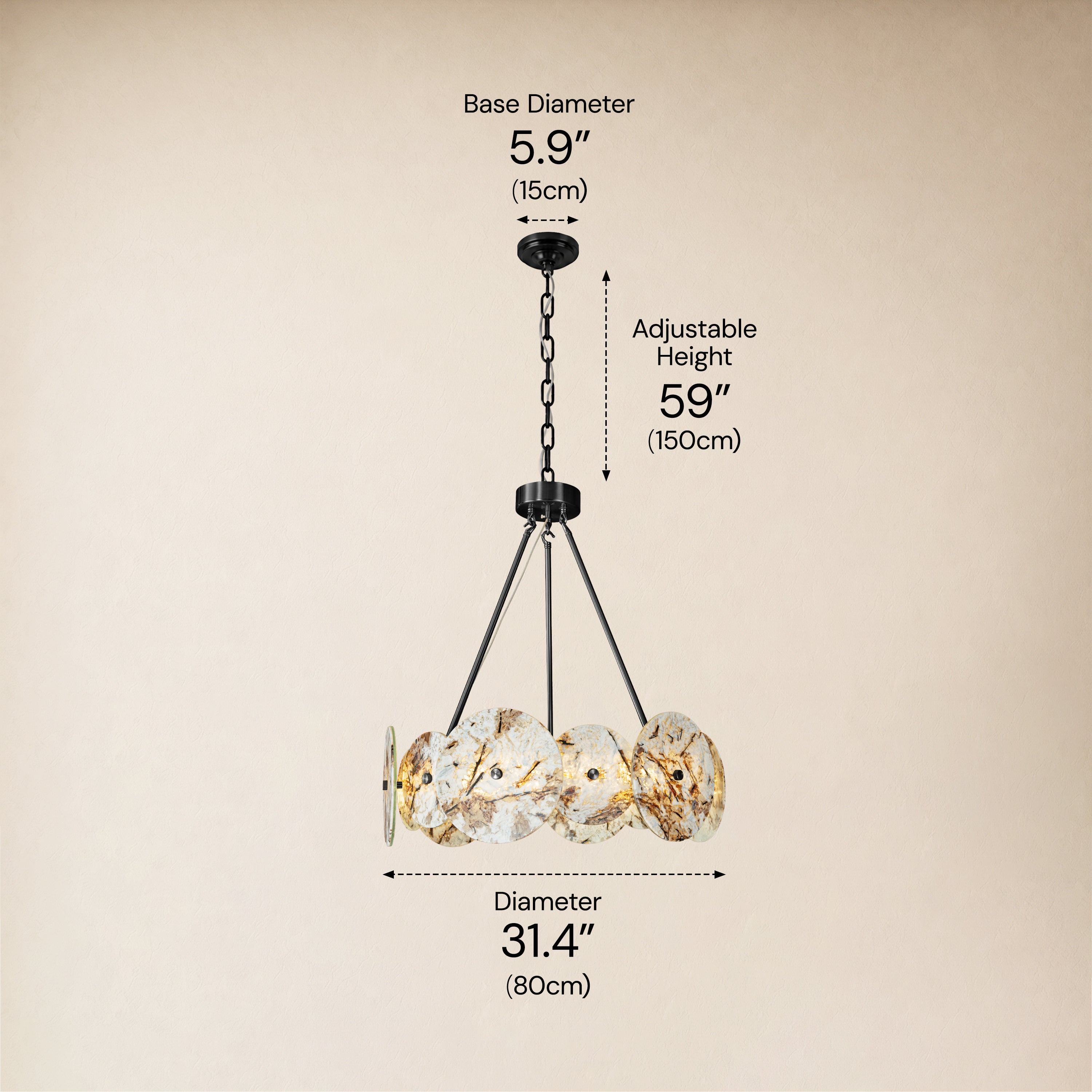 Pietra Snowflake Marble Round Disc Chandelier 31.4"D