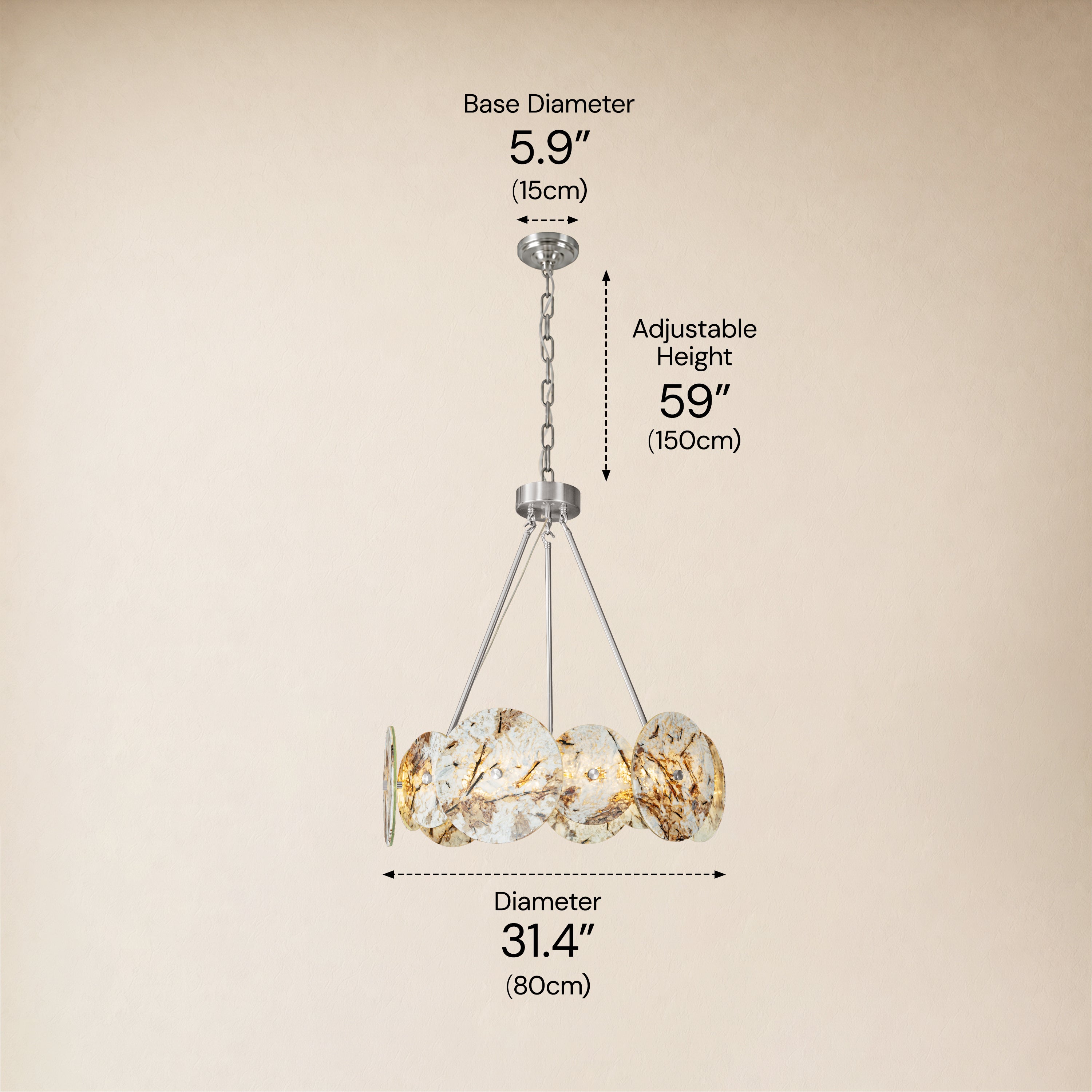 Pietra Snowflake Marble Round Disc Chandelier 31.4"D
