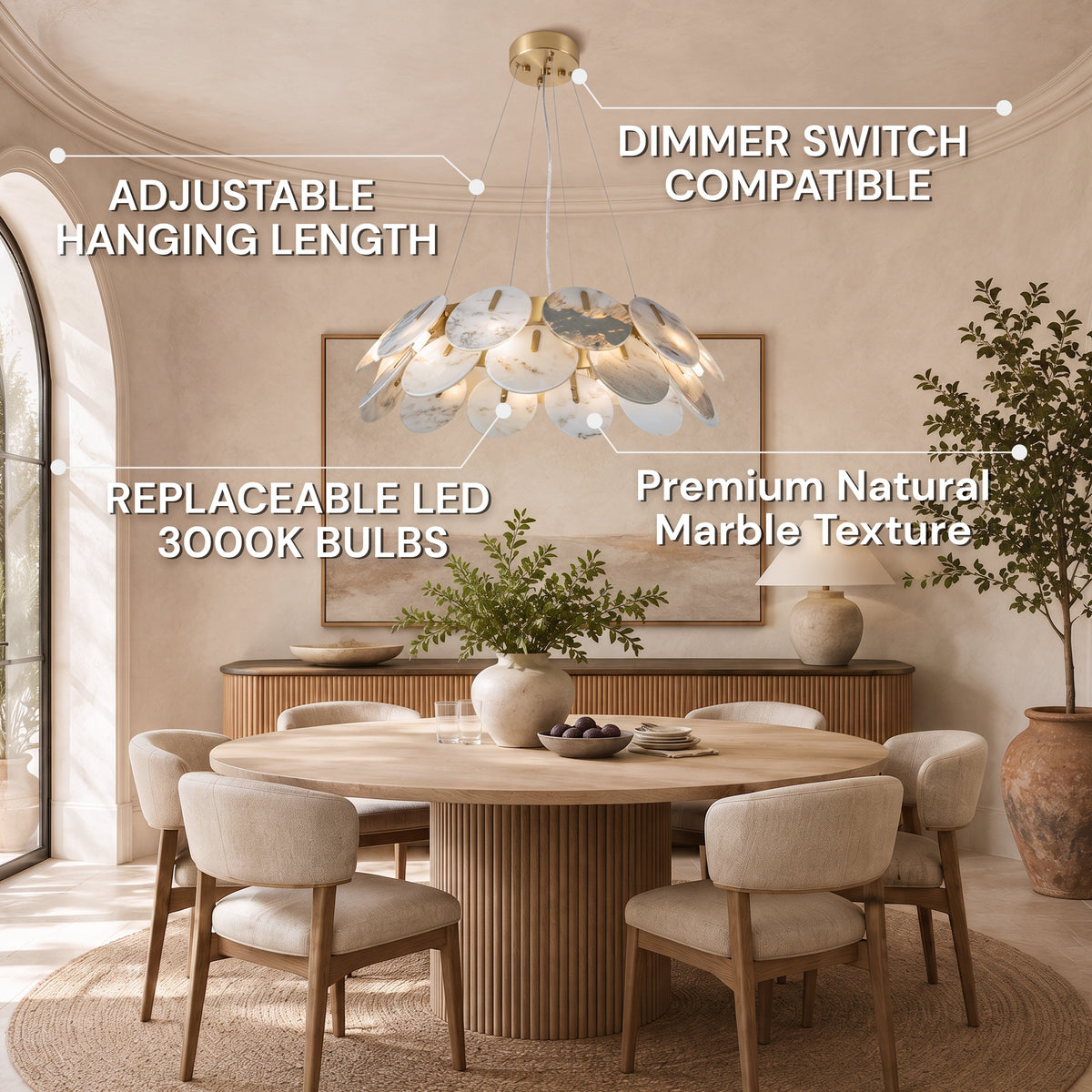 Pietra Landscape Marble Disc Chandelier 31.4"D