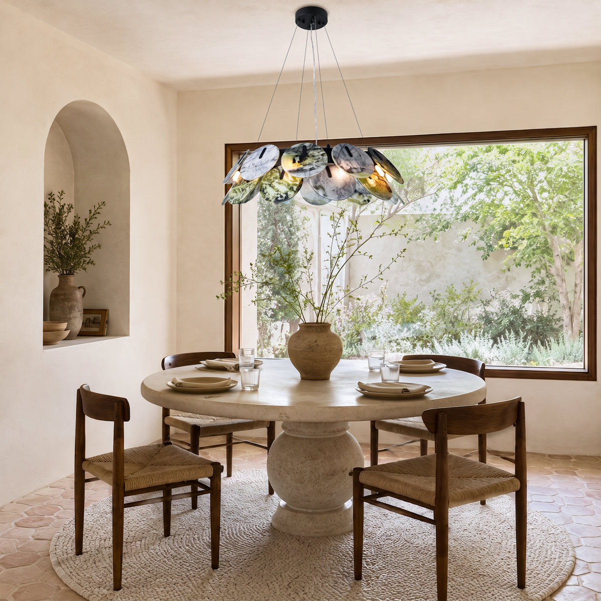 Pietra Green Marble Disc Chandelier 31.4"D