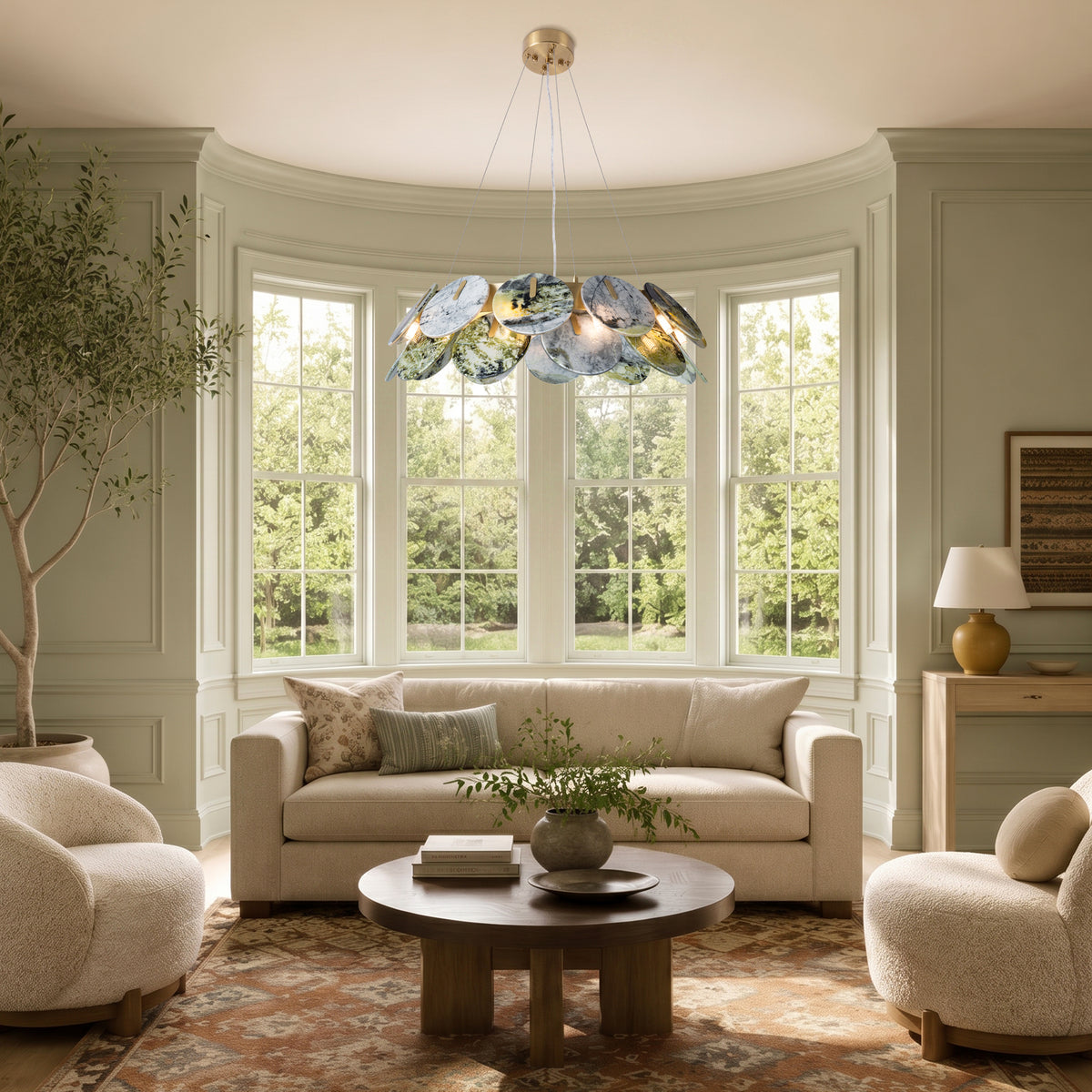 Pietra Green Marble Disc Chandelier 31.4"D