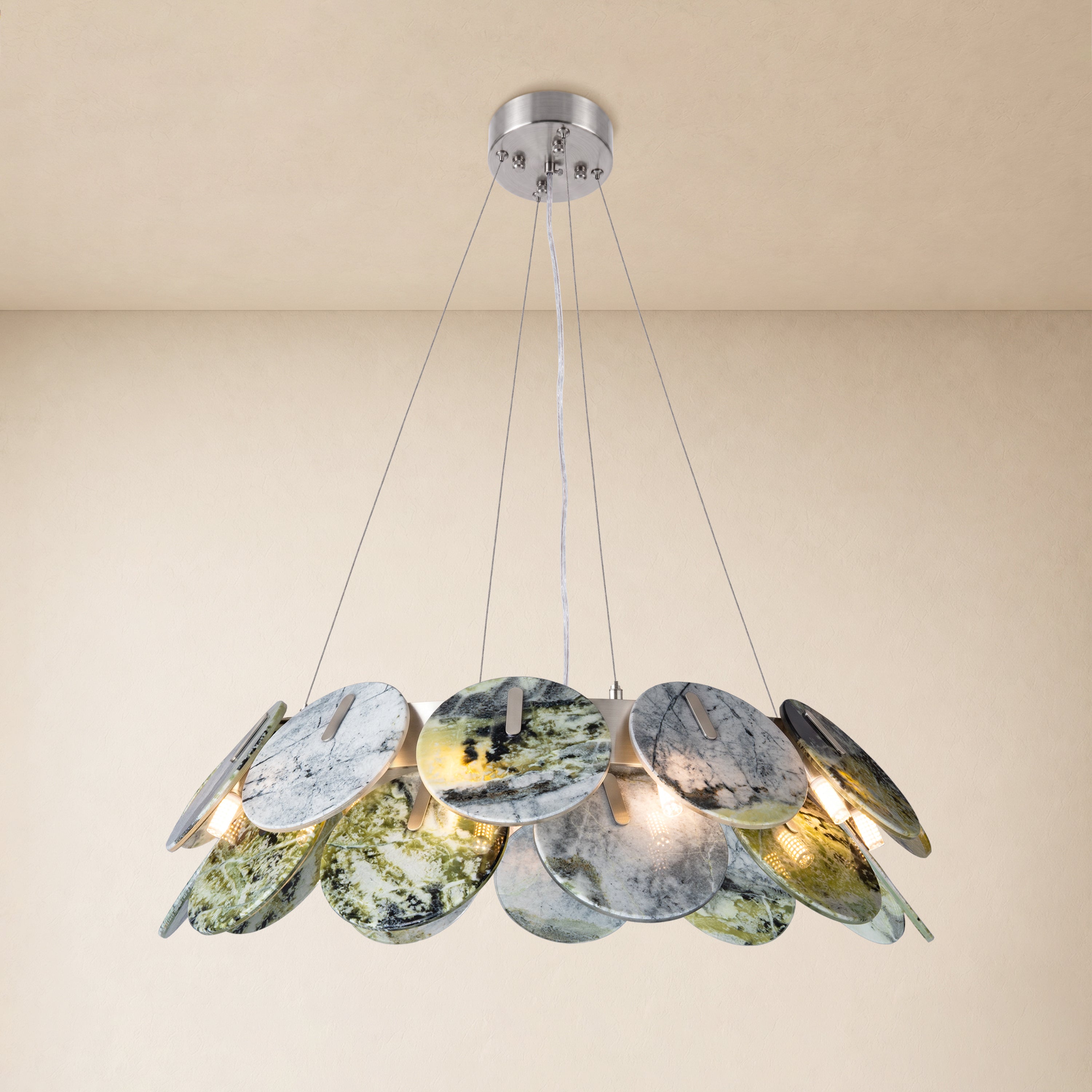 Pietra Green Marble Disc Chandelier 31.4"D