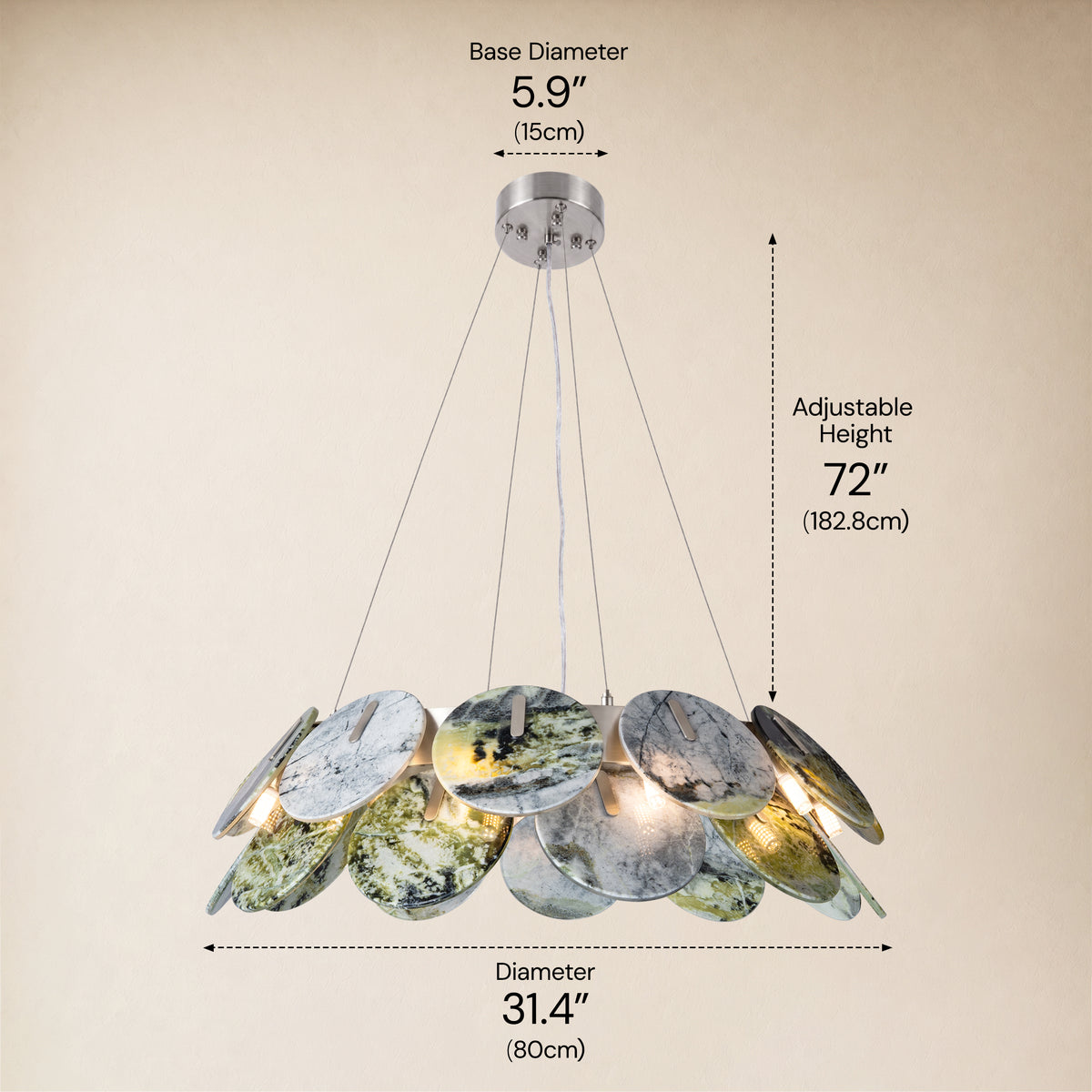 Pietra Green Marble Disc Chandelier 31.4"D