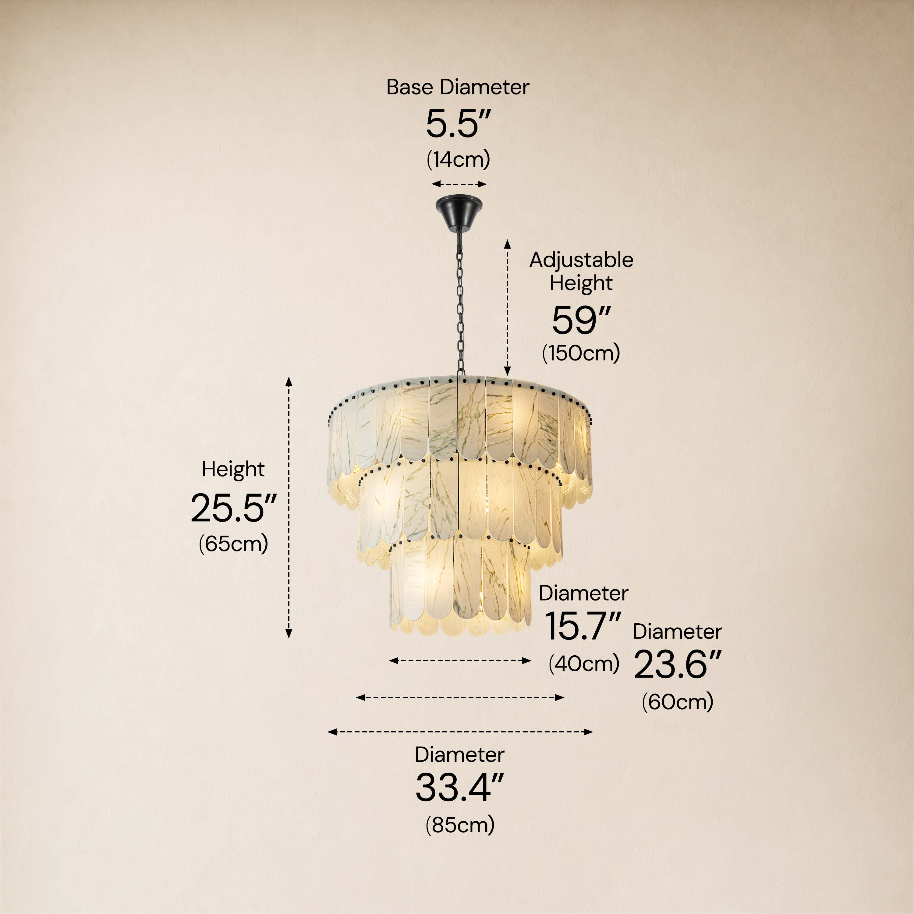 Pietra White Marble Tiered Drum Chandelier 33.4"D