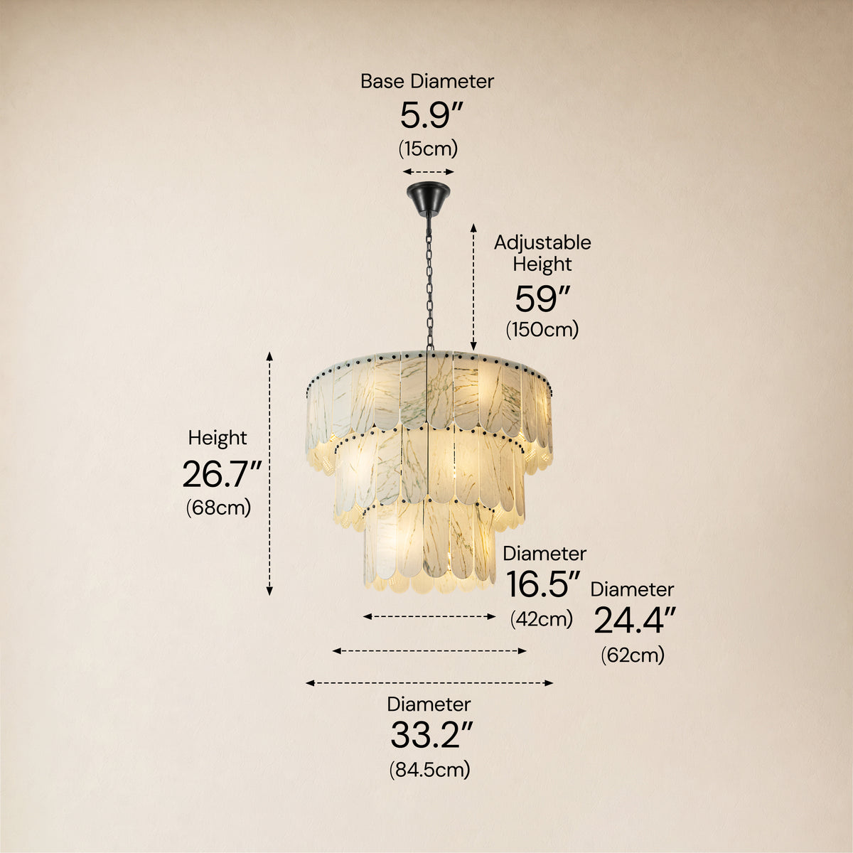 Pietra Willow White Marble Tiered Drum Chandelier 33.4"D