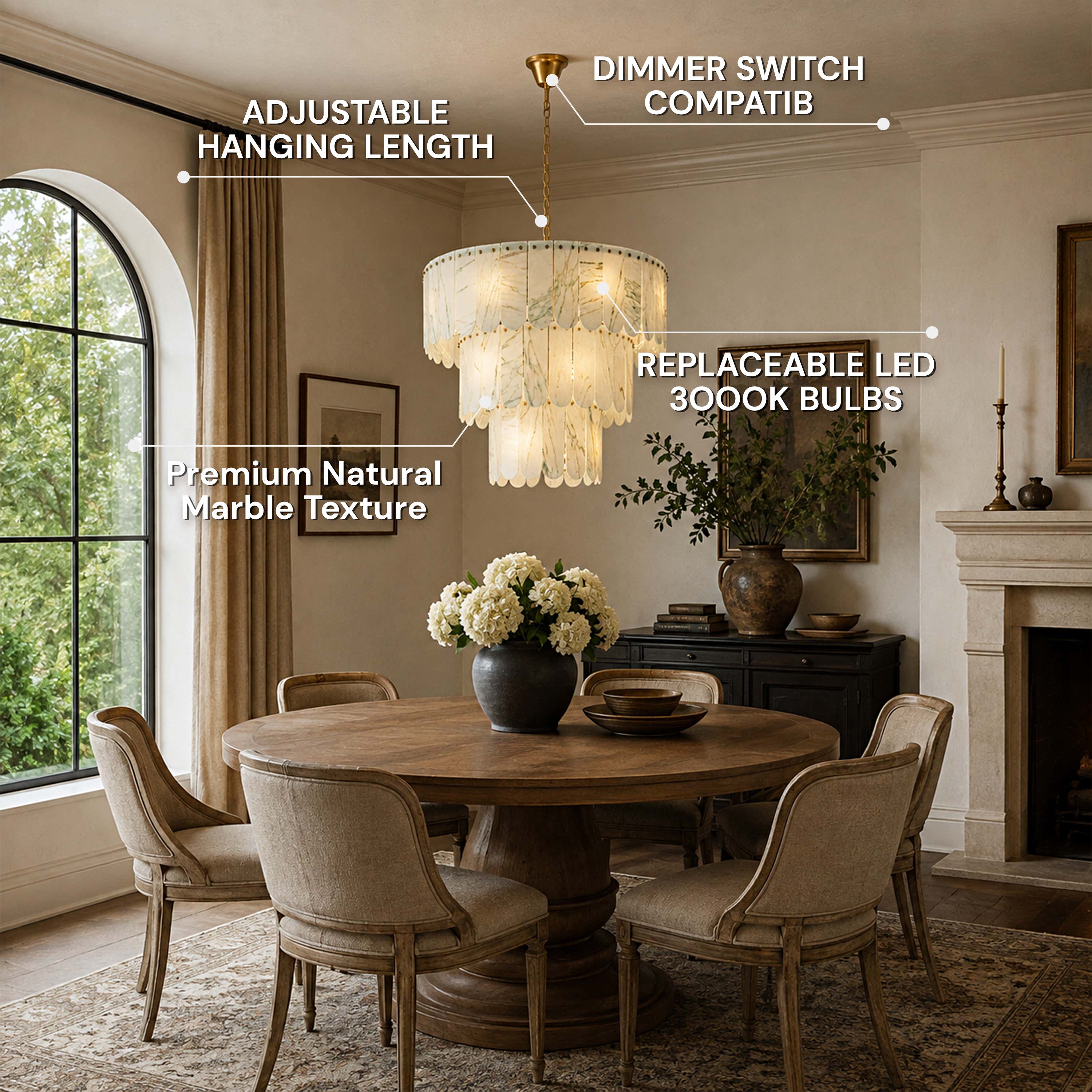Pietra White Marble Tiered Drum Chandelier 33.4"D