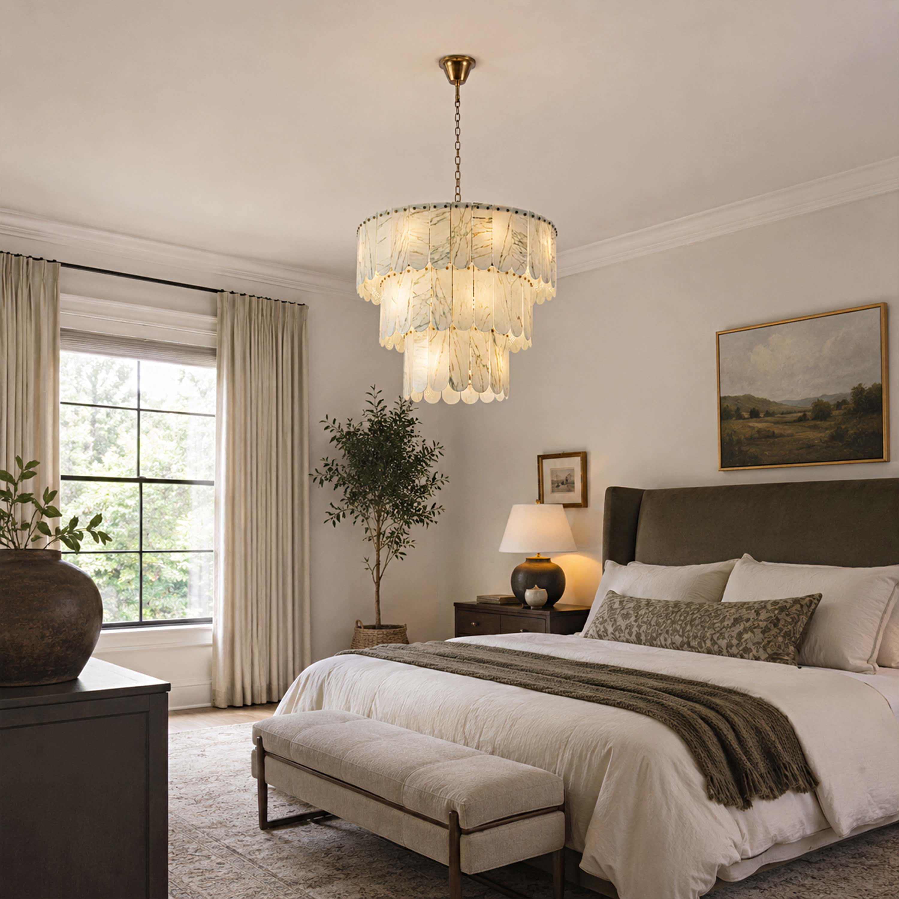 Pietra White Marble Tiered Drum Chandelier 33.4"D