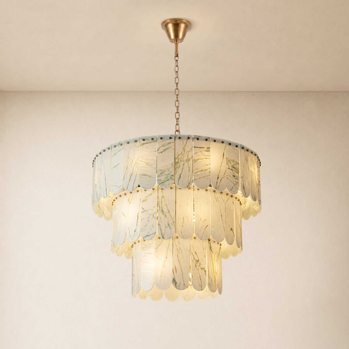 Pietra Willow White Marble Tiered Drum Chandelier 33.4"D