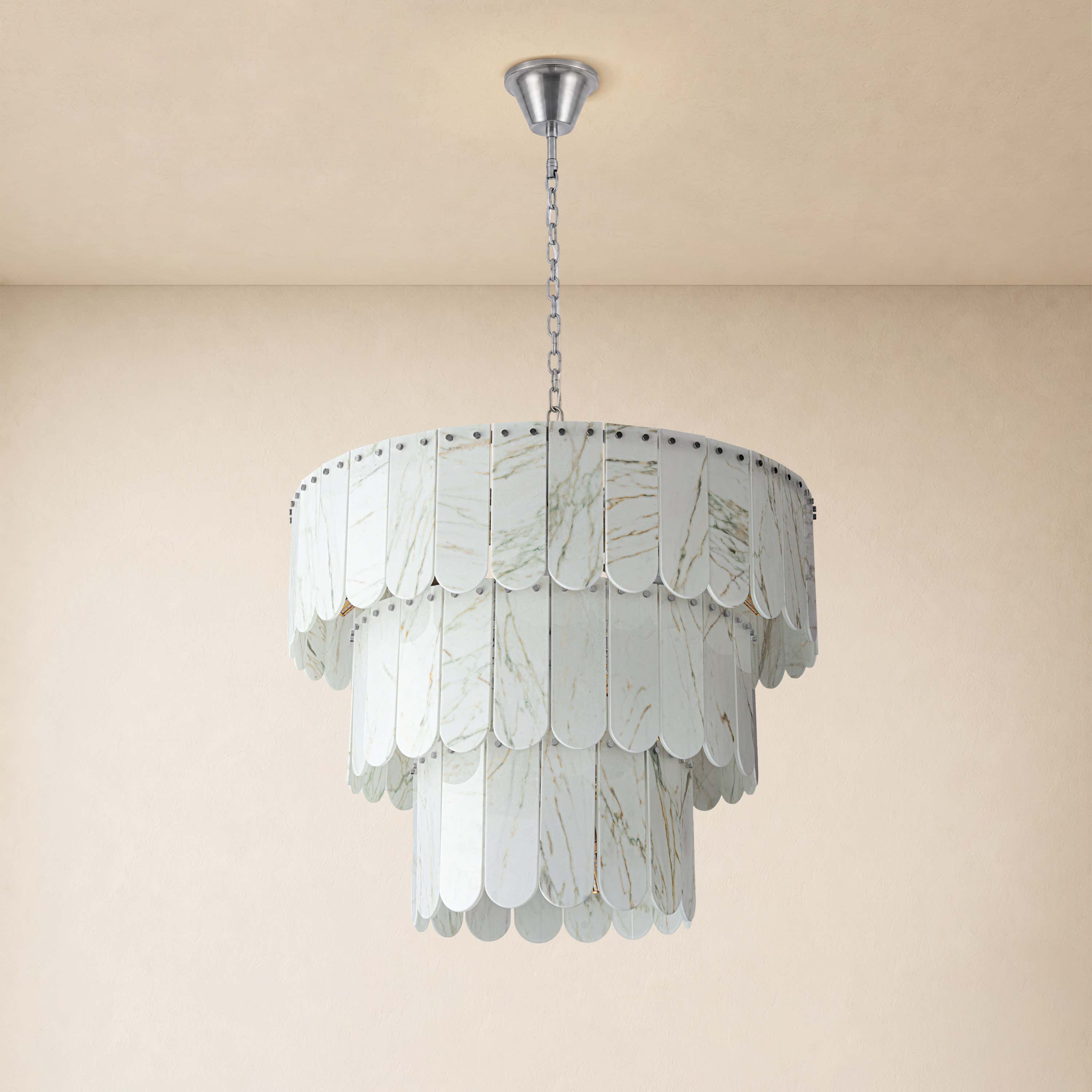Pietra White Marble Tiered Drum Chandelier 33.4"D