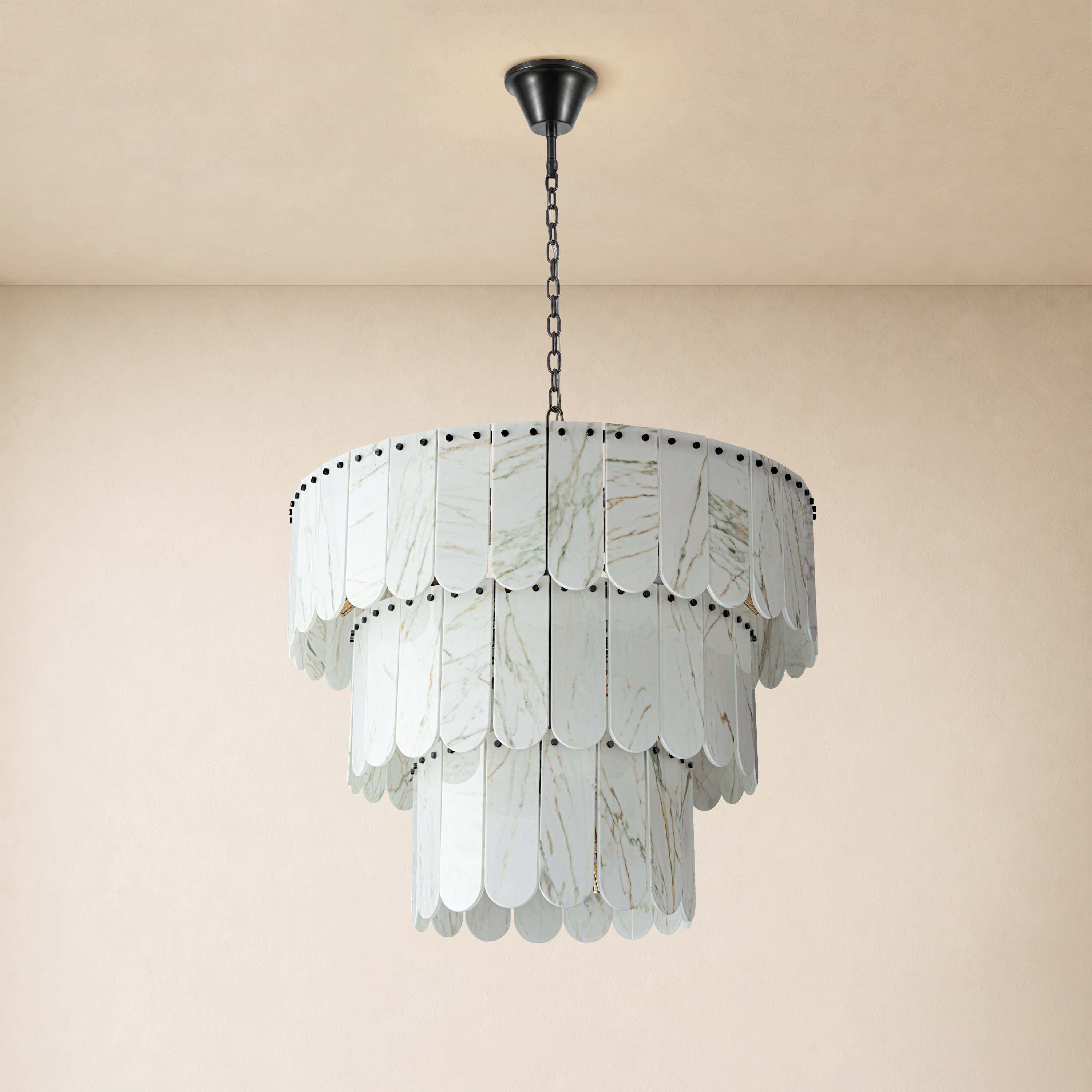 Pietra White Marble Tiered Drum Chandelier 33.4"D