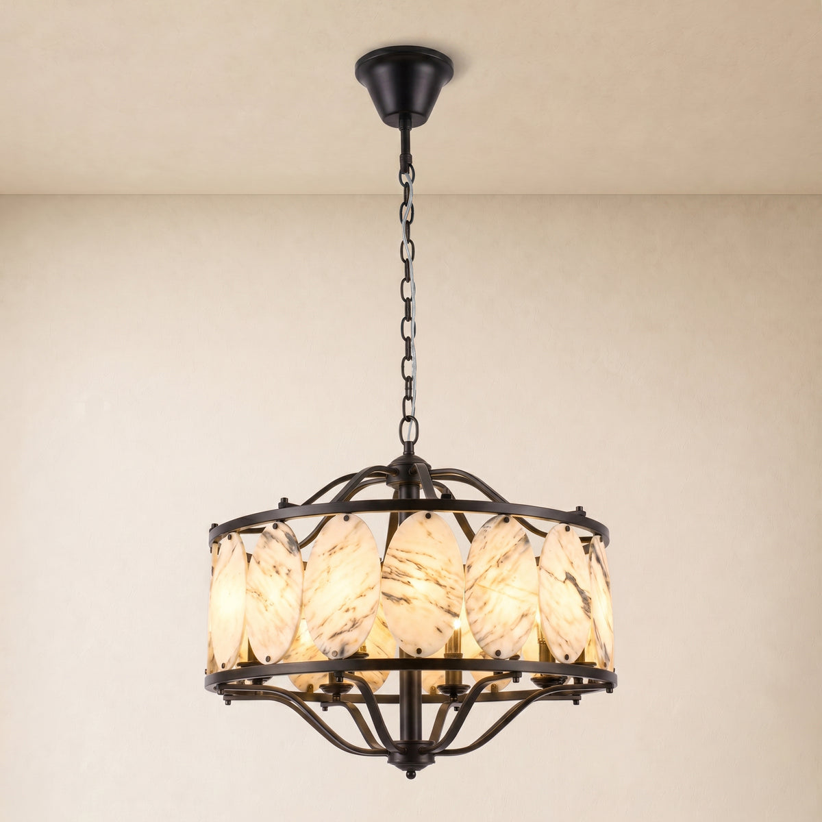 Pietra White Ink Marble Round Chandelier 33.4"D