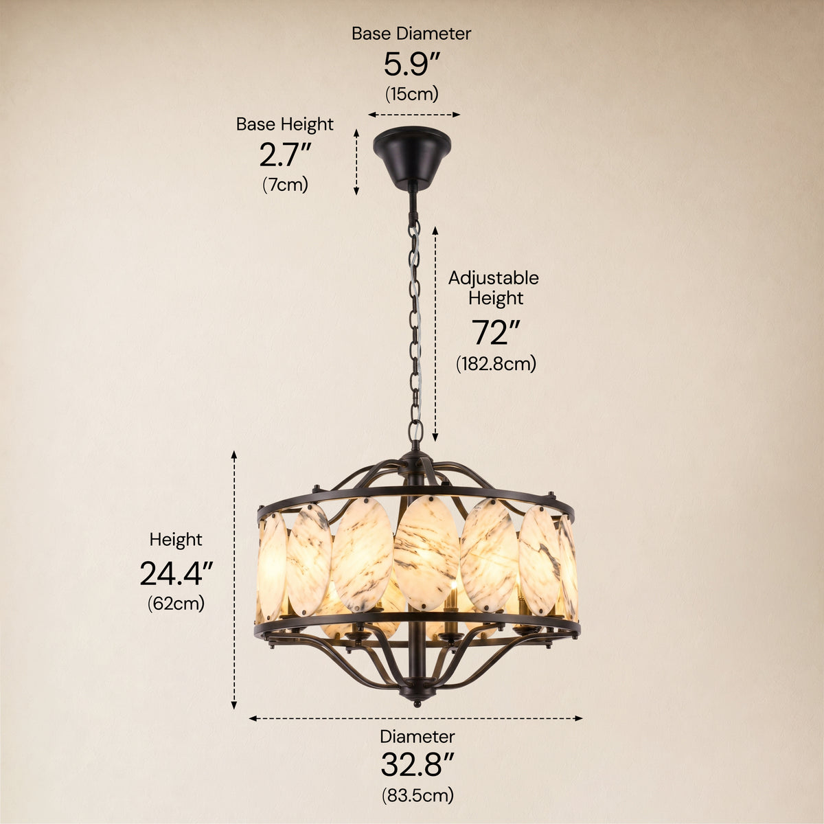 Pietra White Ink Marble Round Chandelier 33.4"D