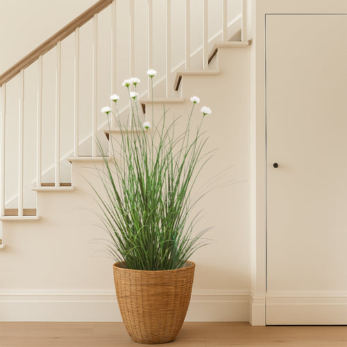 Artificial 9-Head Cosmos with Curved Onion Grass Bonsai 43"H