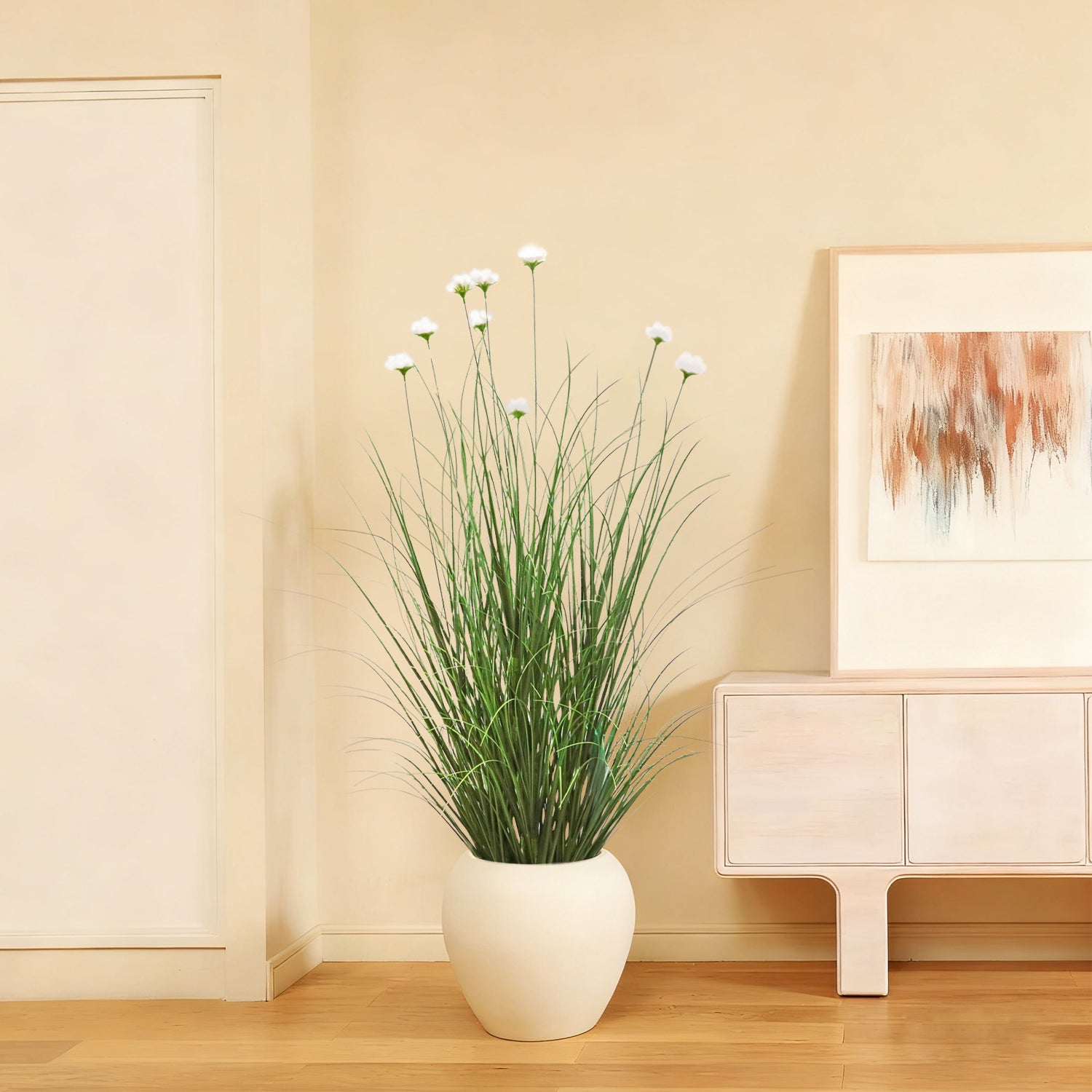 Artificial 9-Head Cosmos with Curved Onion Grass Bonsai 43"H