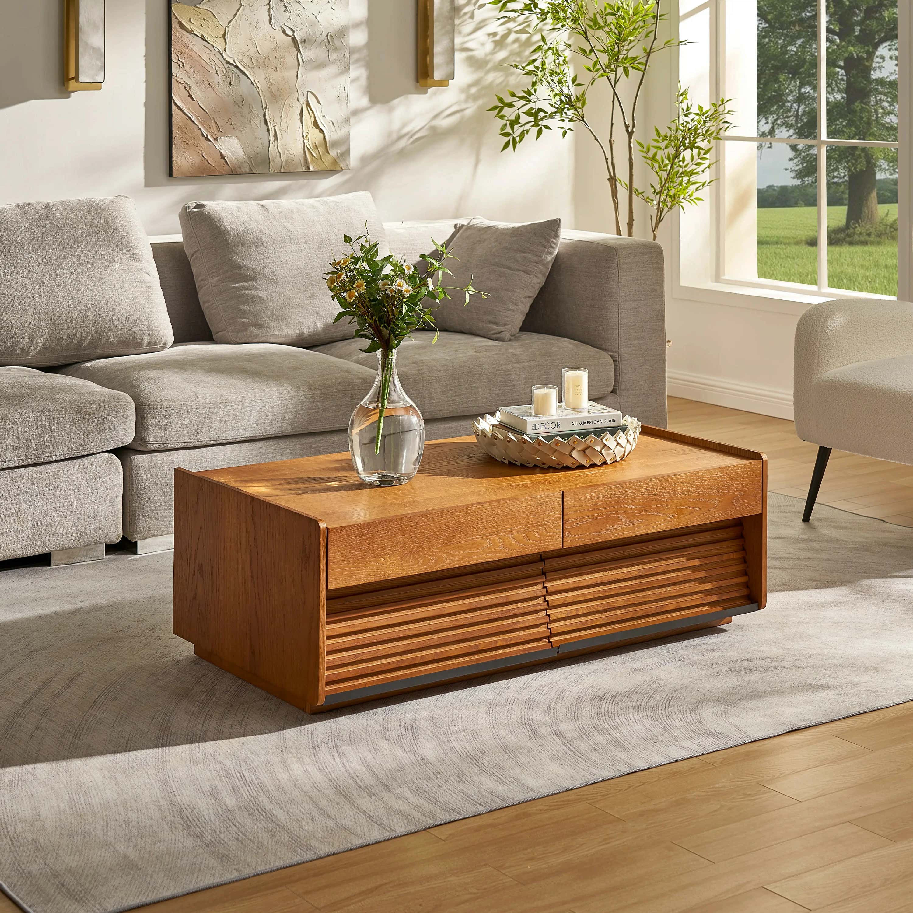 Devon Oak Media Console And Coffee Table Set
