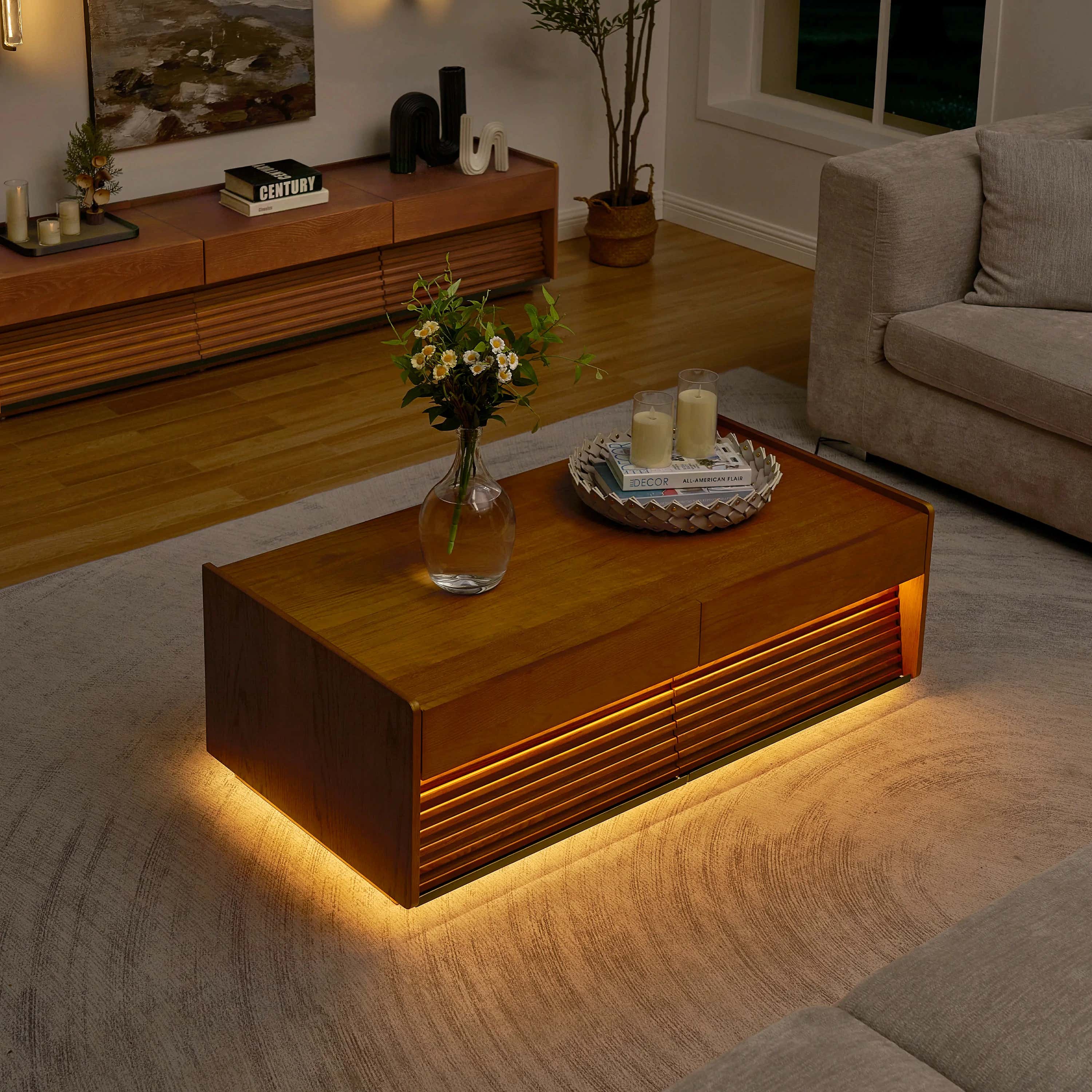Devon Oak Media Console And Coffee Table Set