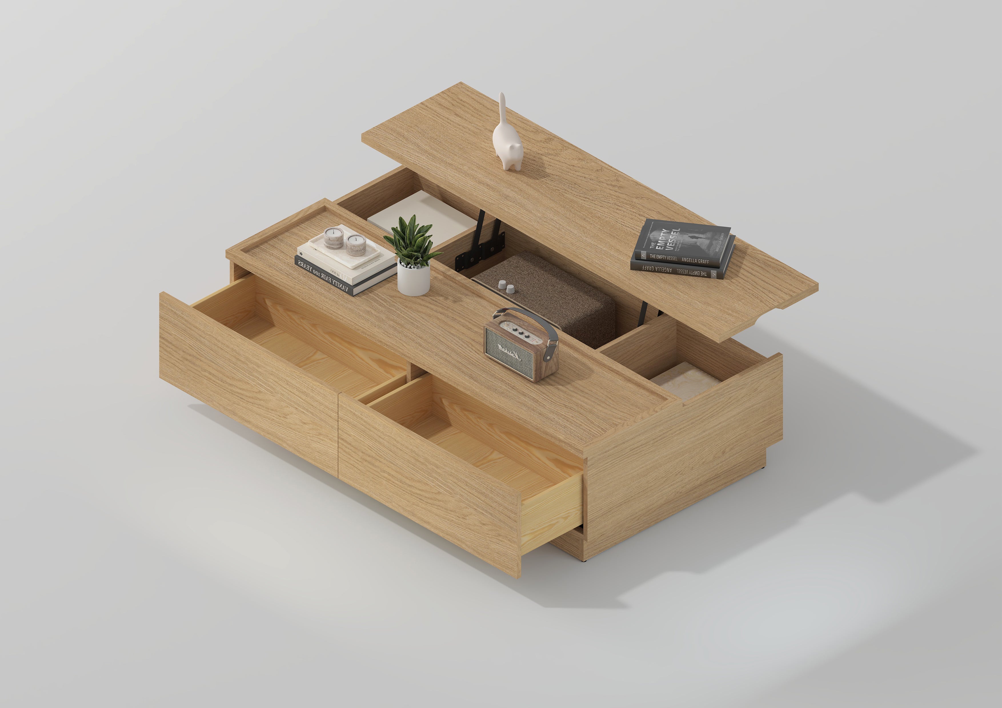 Versatile Oak Lift-Top Storage Coffee Table 51.2"W