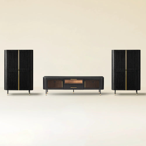 Ewan Oak Media Console and Cabinet Set