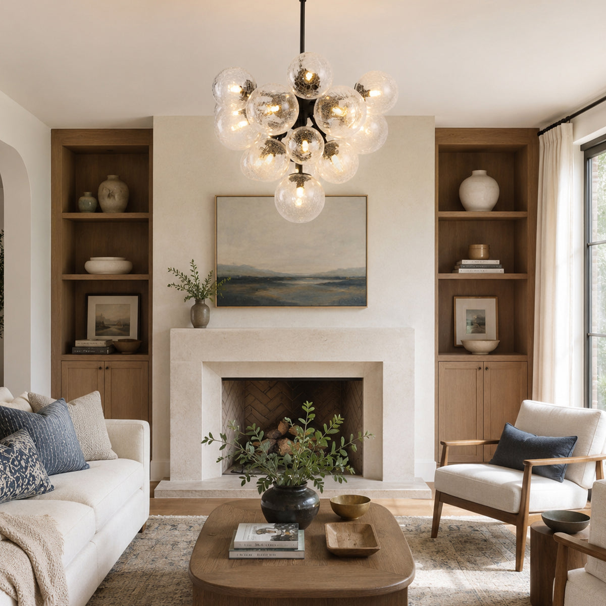 Elowen Crackled Glass Cluster Round Chandelier