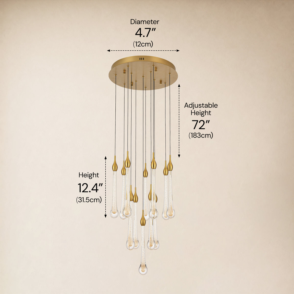 Olivene Glass Teardrop Round Chandelier 4.7"D