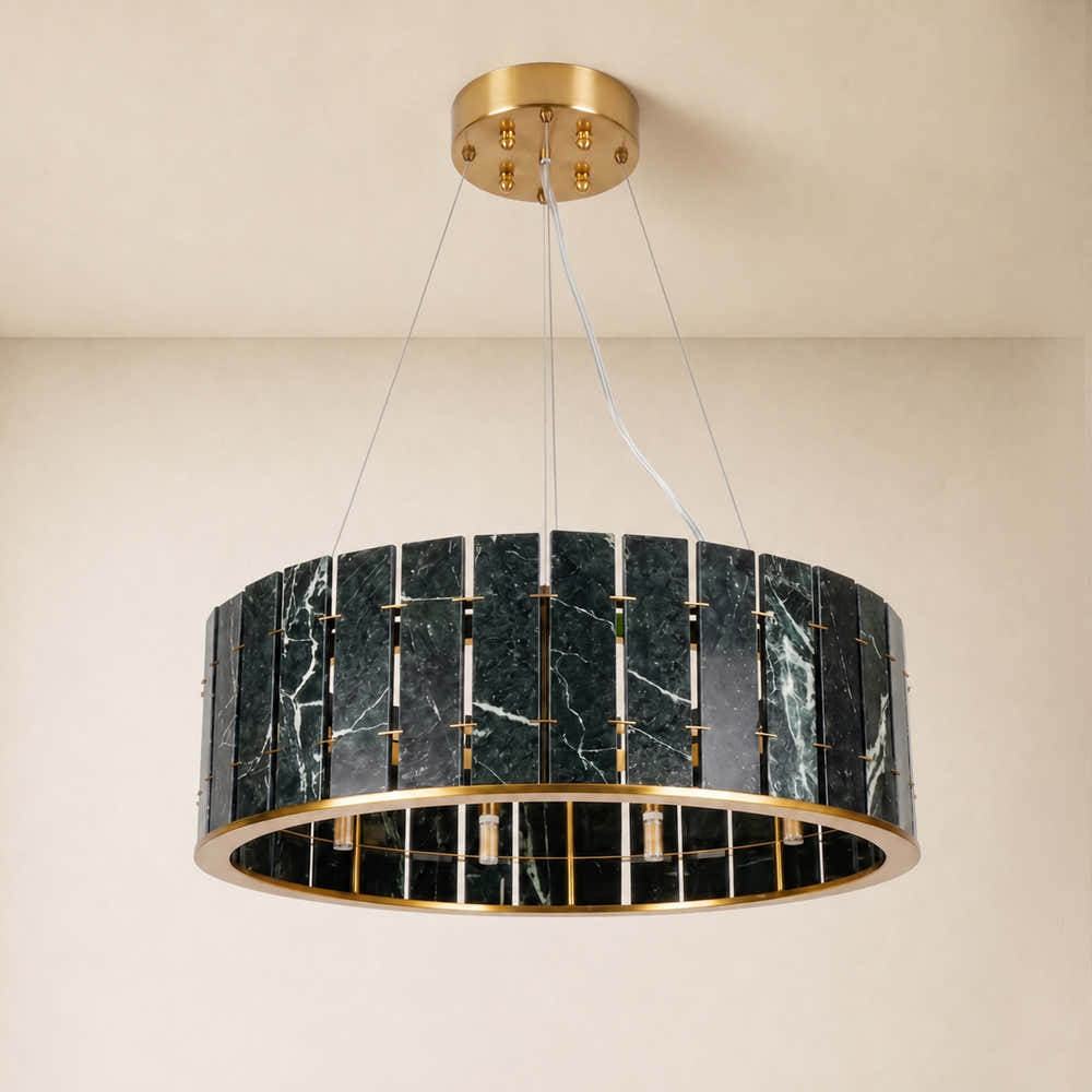 Pietra Green Marble Drum Chandelier 23.6" 31.4"D