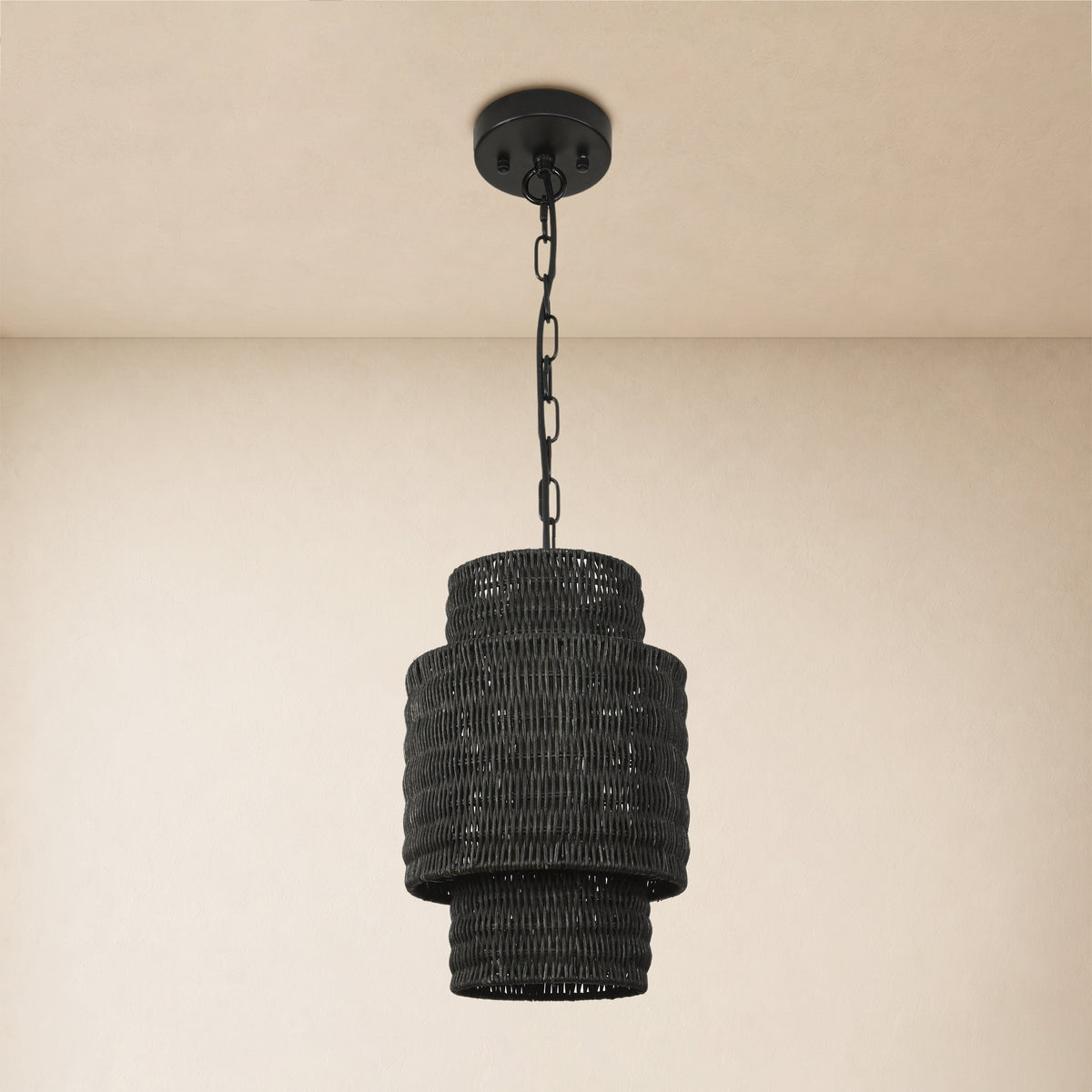 Cavana Rattan Round Pendant 9"D#Finish_Black