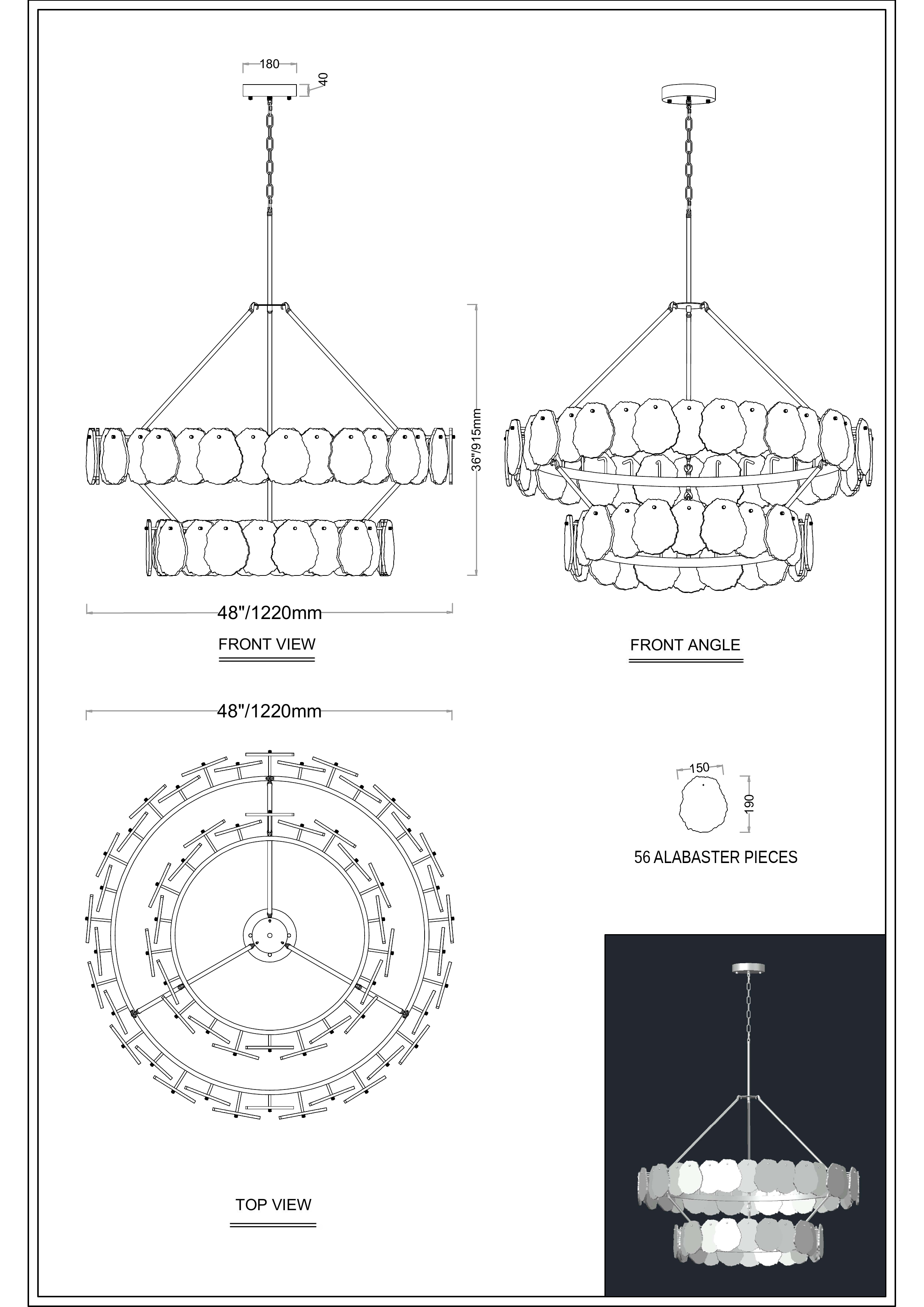 Moira Alabaster Custom Round Chandelier 48"D