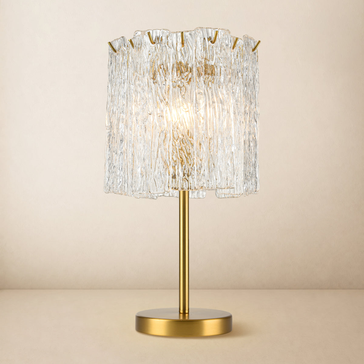 Virelia Textured Glass Drum Table Lamp 10"D