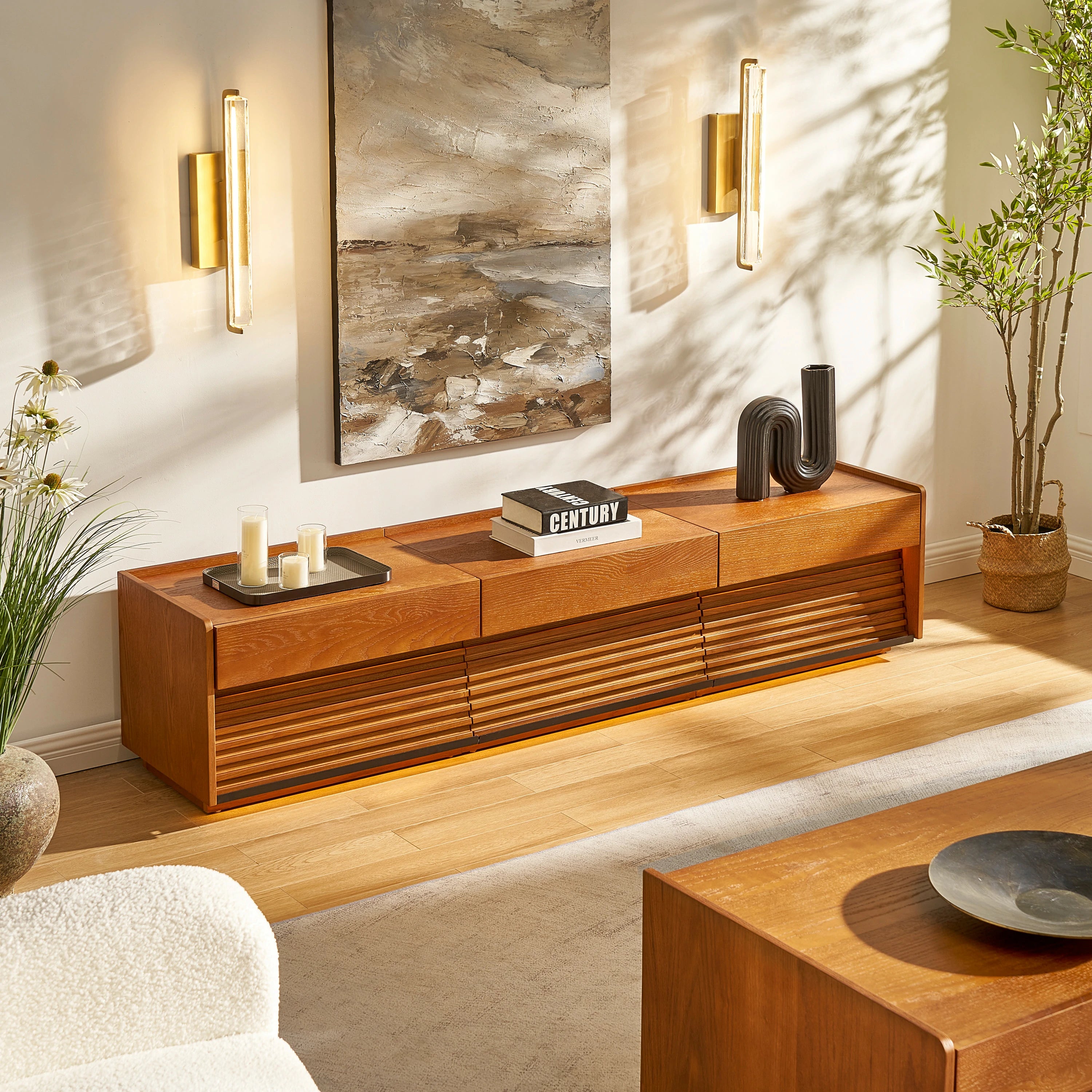 Devon Oak Media Console And Coffee Table Set