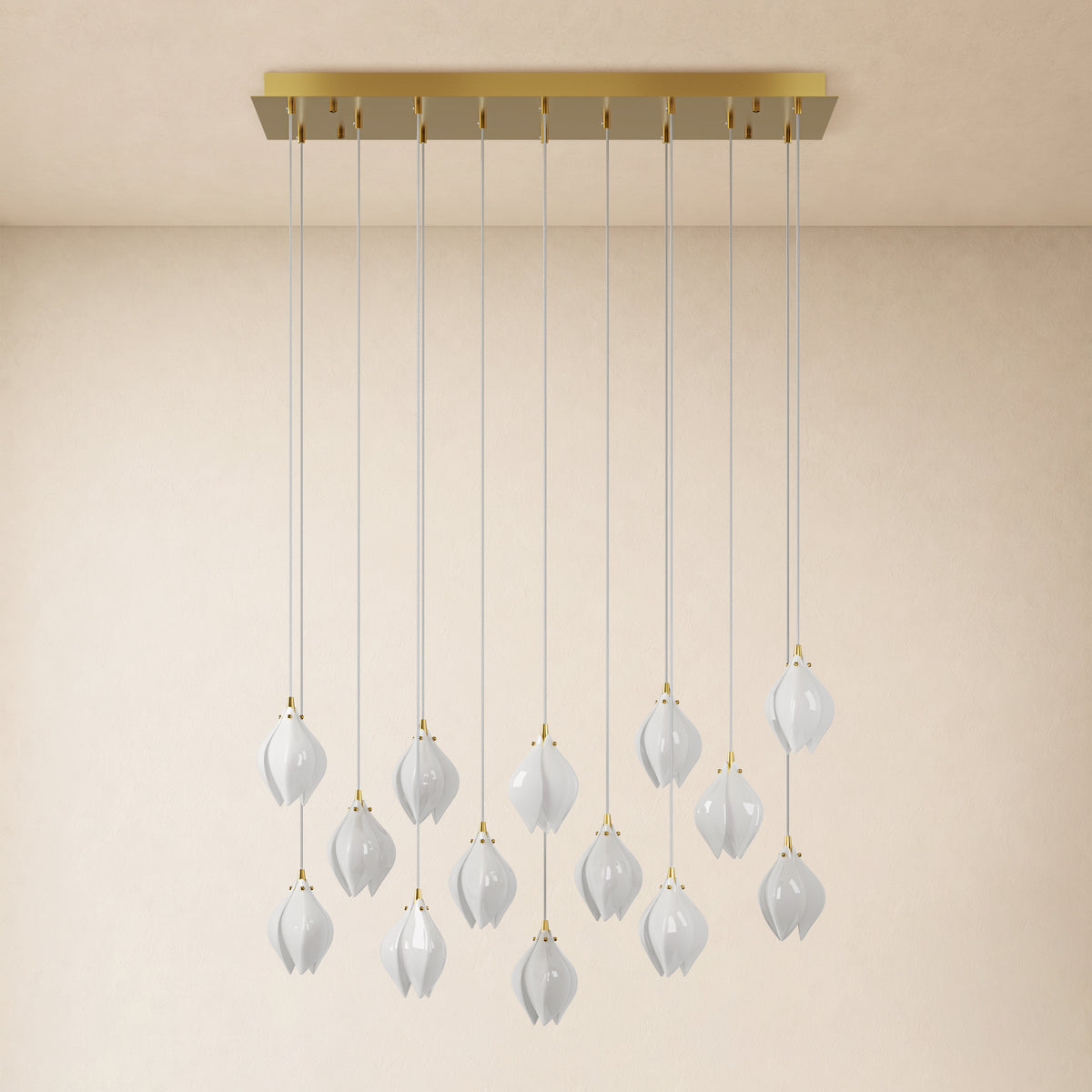Veylune Ceramic Flower Cluster Rectangular Chandelier 19.7"-60"W