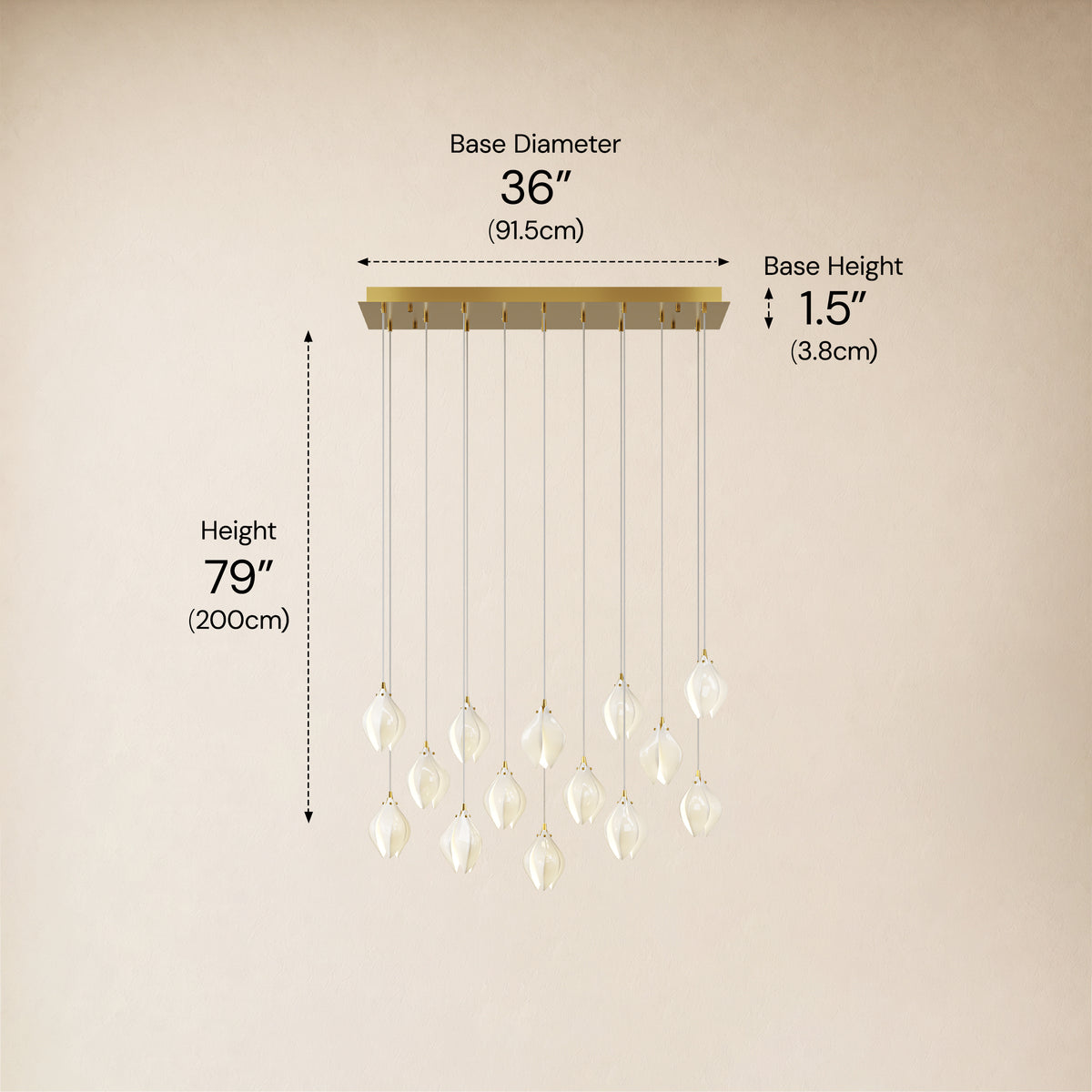 Veylune Ceramic Flower Cluster Rectangular Chandelier 19.7"-60"W