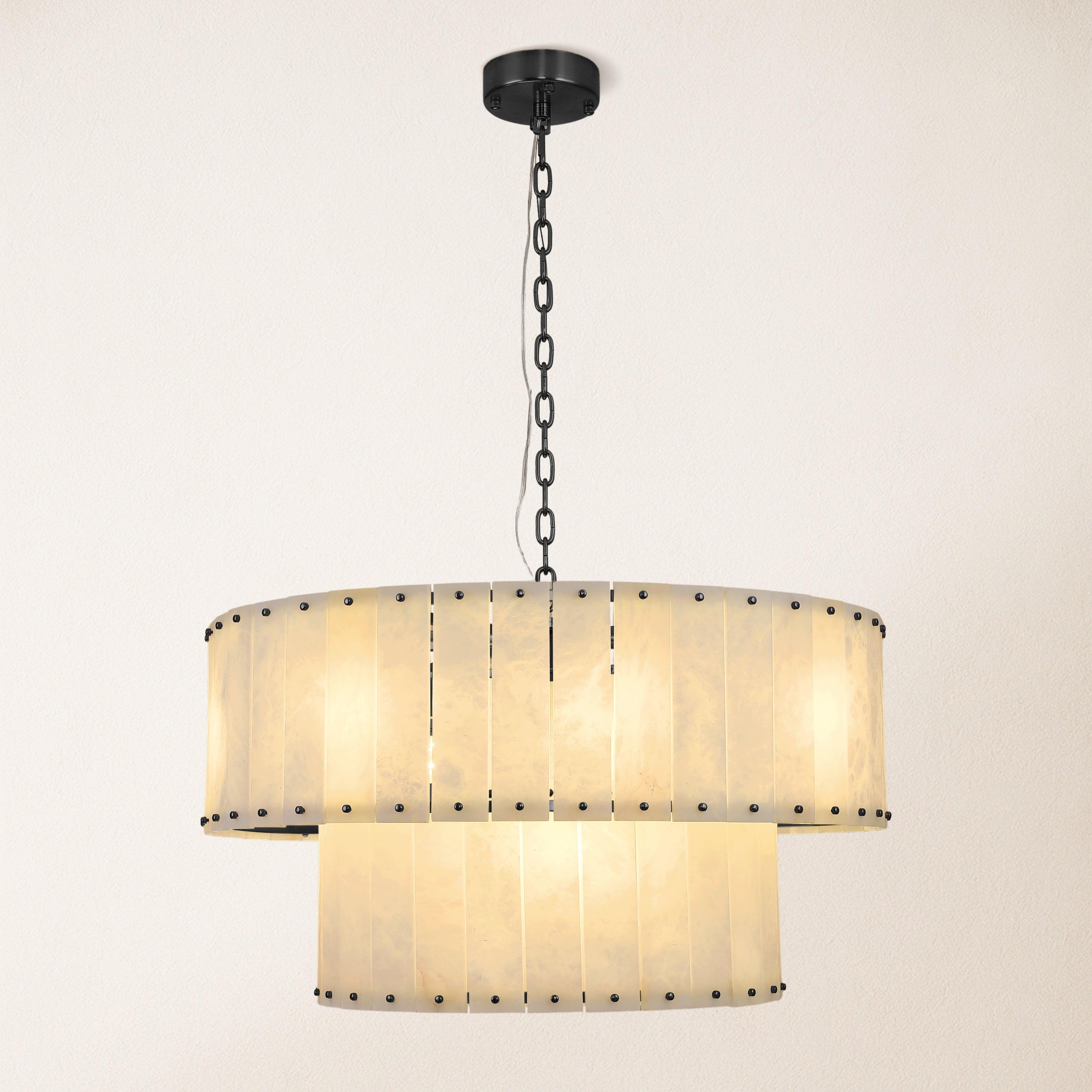 Nivislight Alabaster 2-Tier Round Chandelier 32"